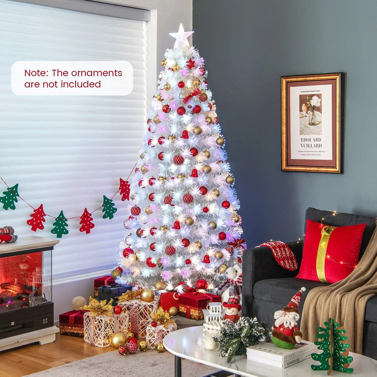 6/7 Feet Pre-Lit Fiber Optic White Snow-Flocked Artificial Christmas Tree, photo 18 of 24