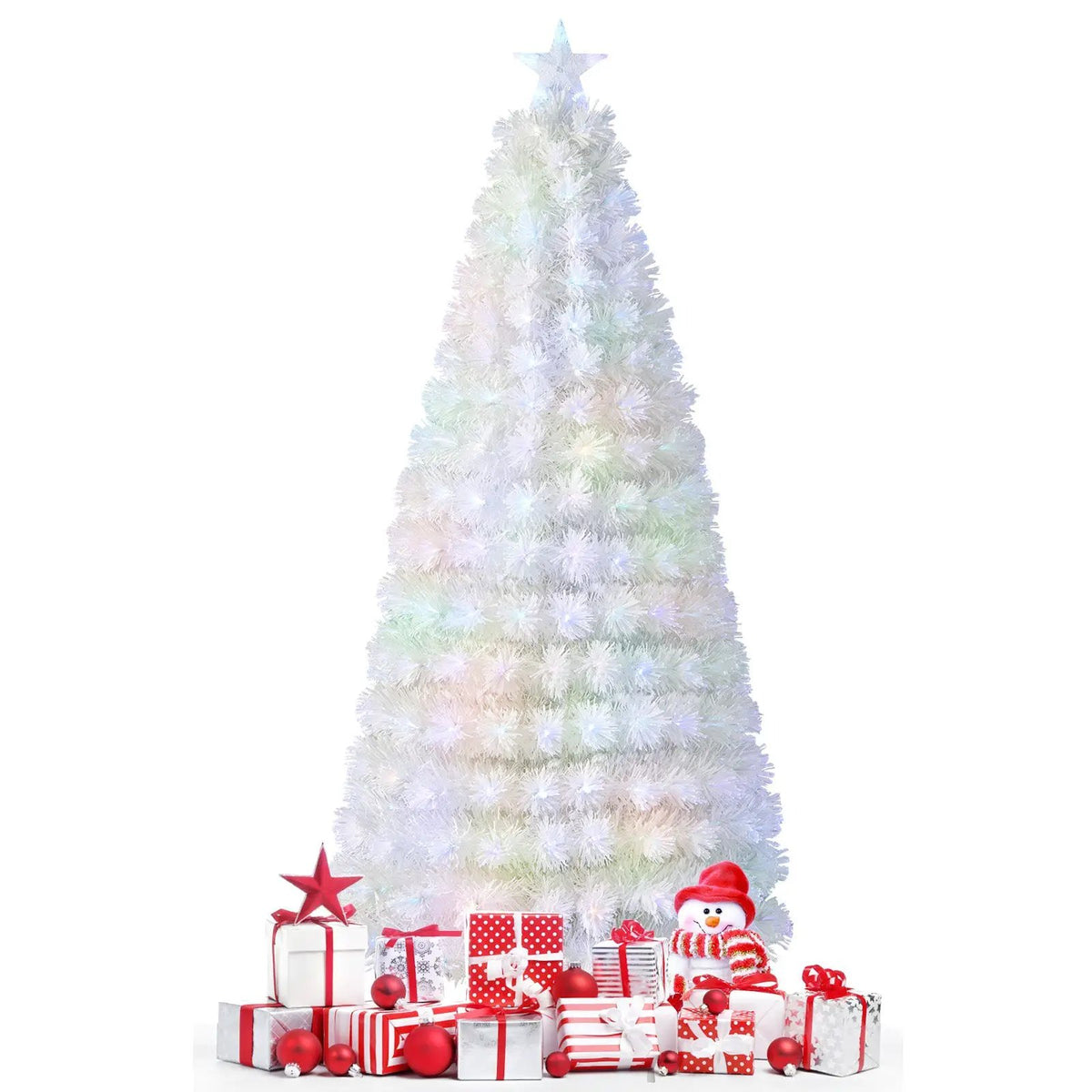 6/7 Feet Pre-Lit Fiber Optic White Snow-Flocked Artificial Christmas Tree, photo 13 of 24