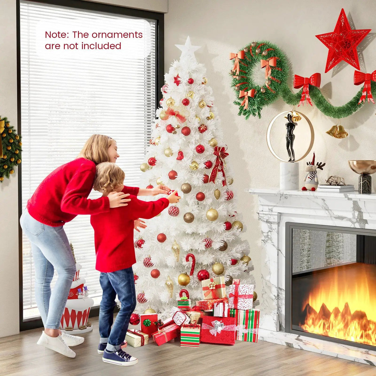 6/7 Feet Pre-Lit Fiber Optic White Snow-Flocked Artificial Christmas Tree, photo 4 of 24
