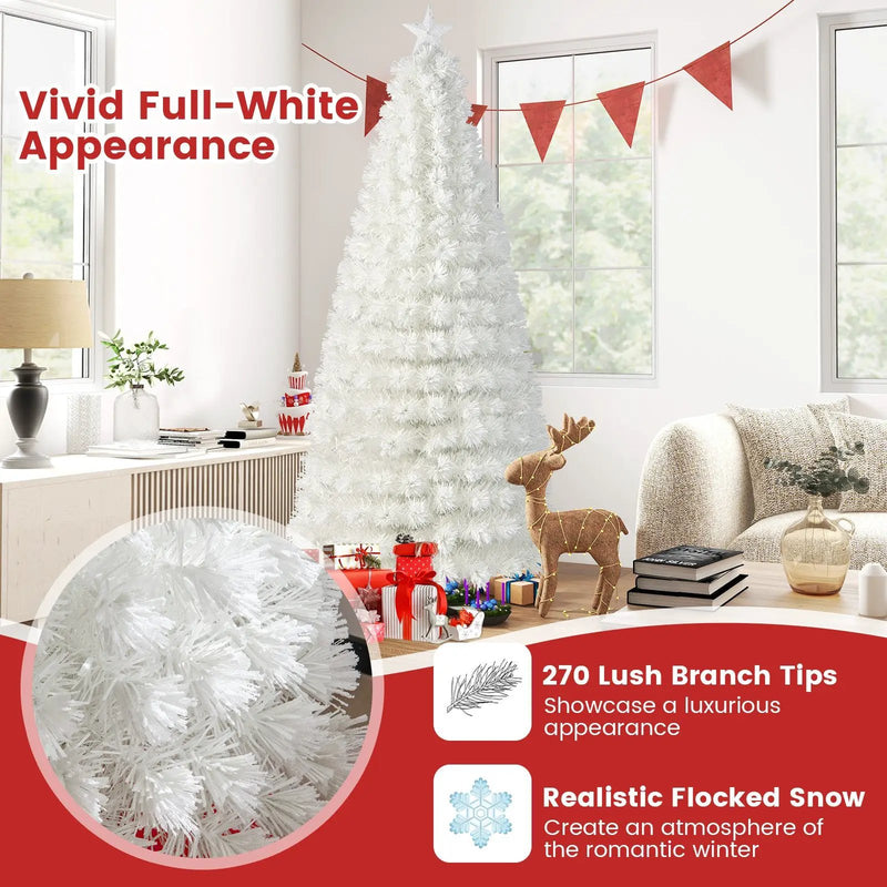 6/7 Feet Pre-Lit Fiber Optic White Snow-Flocked Artificial Christmas Tree by DirectDeals