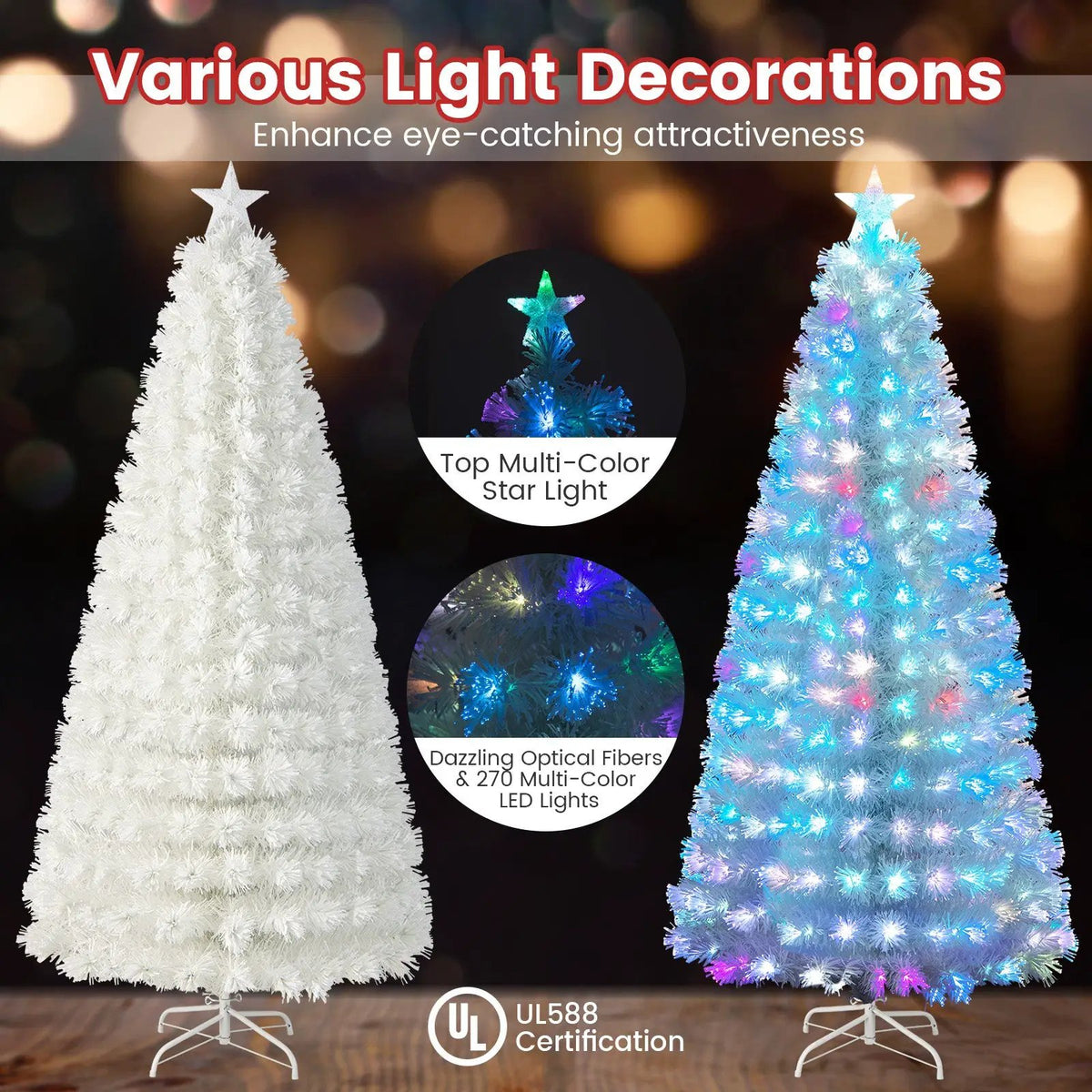 6/7 Feet Pre-Lit Fiber Optic White Snow-Flocked Artificial Christmas Tree, photo 10 of 24