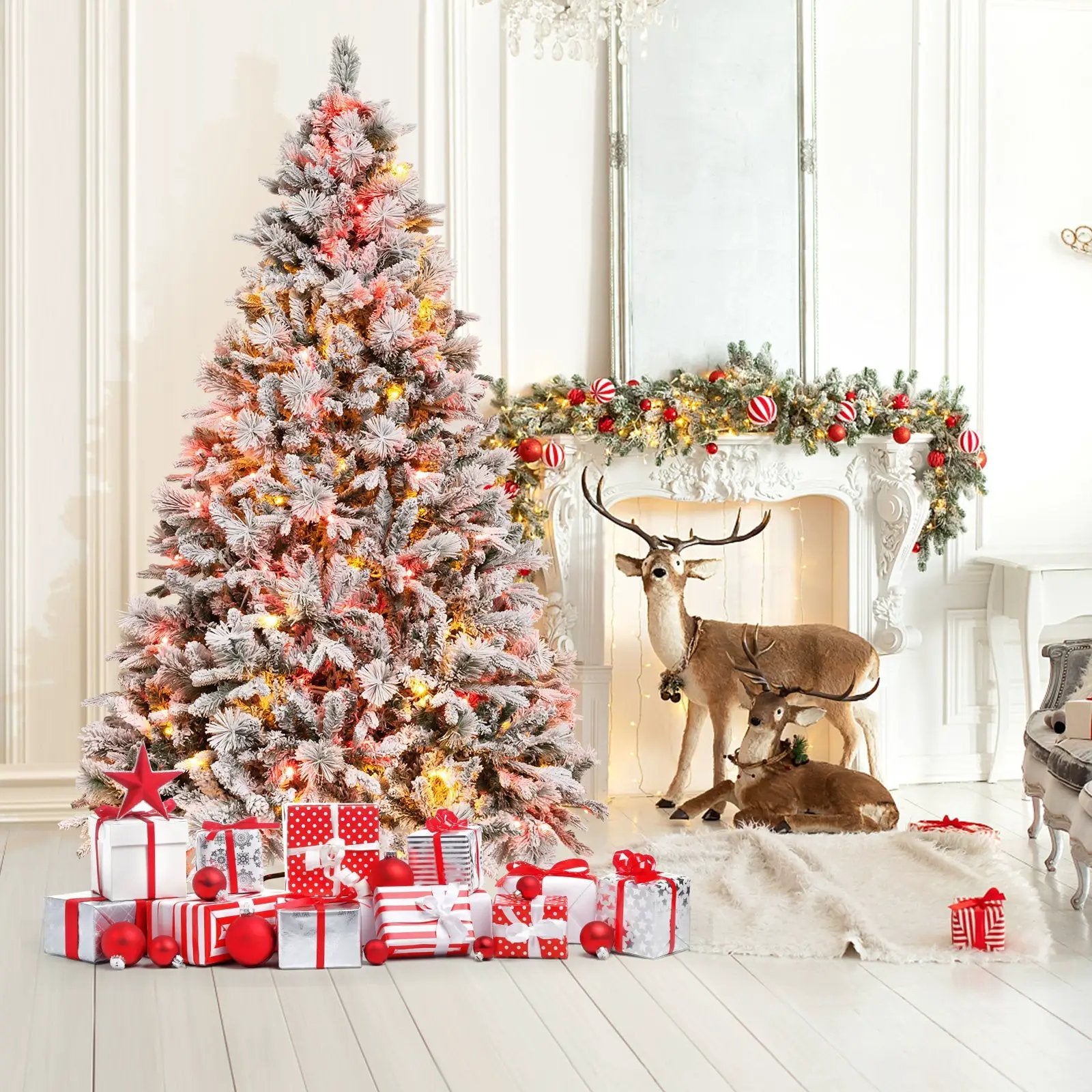 4.5/6/7 Feet Artificial Xmas Tree with Pine Needles and LED Lights by DirectDeals