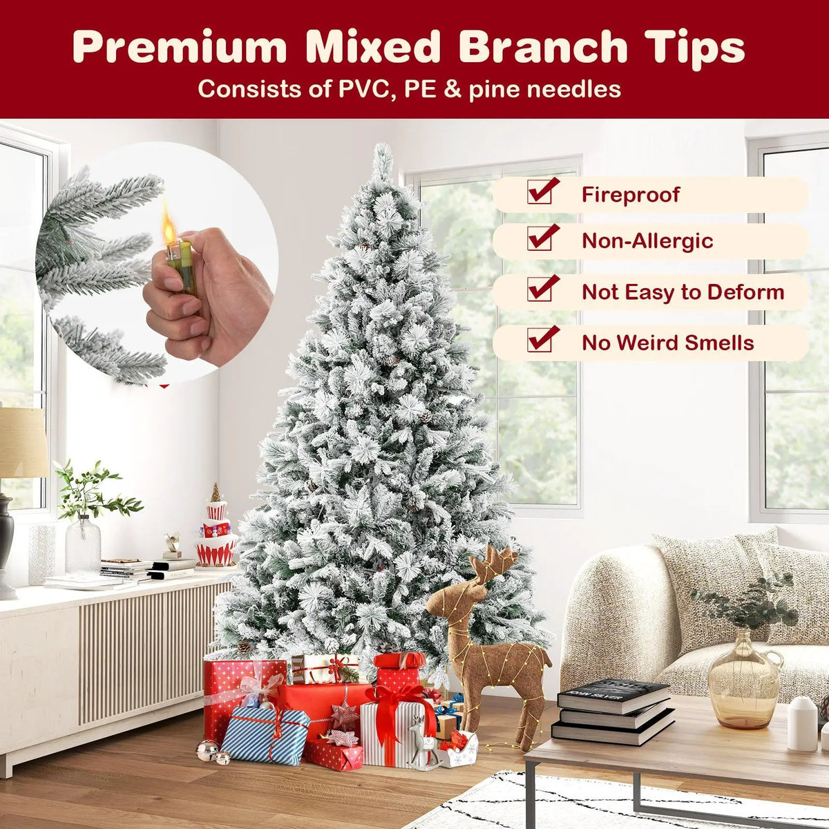 4.5/6/7 Feet Artificial Xmas Tree with Pine Needles and LED Lights, photo 8 of 10