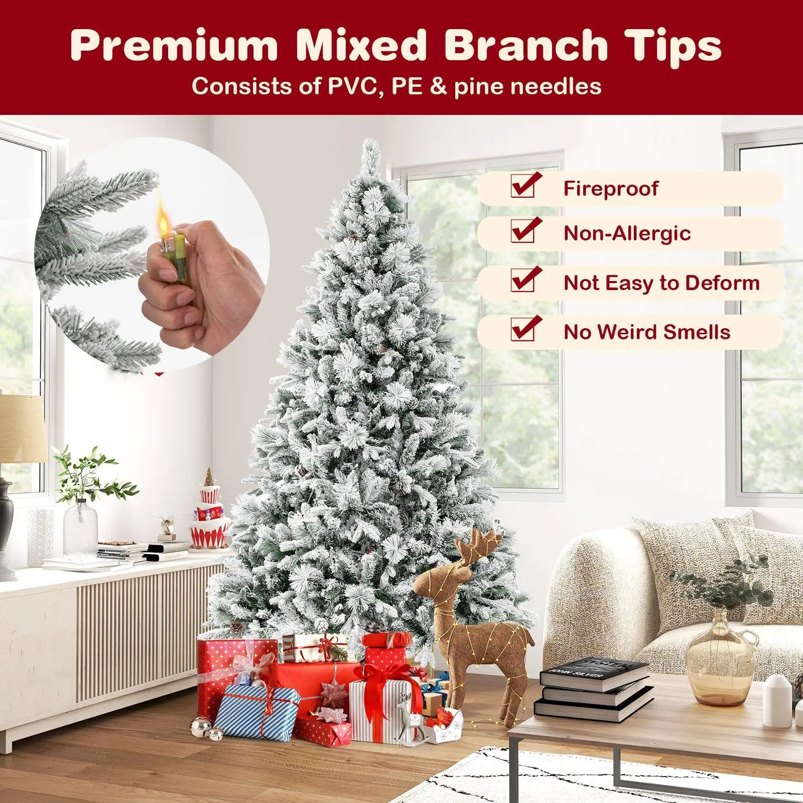 4.5/6/7 Feet Artificial Xmas Tree with Pine Needles and LED Lights by DirectDeals