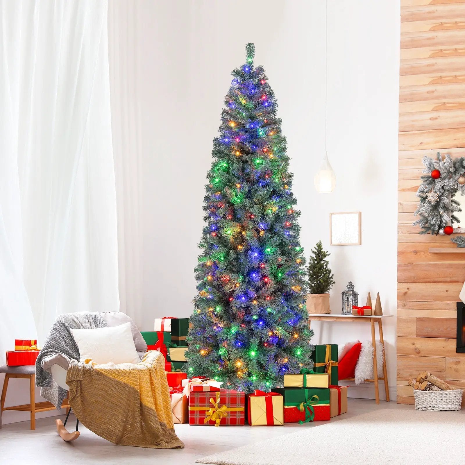 Pre-Lit Blue Artificial Christmas Tree Slim with 9 Lighting Modes by DirectDeals