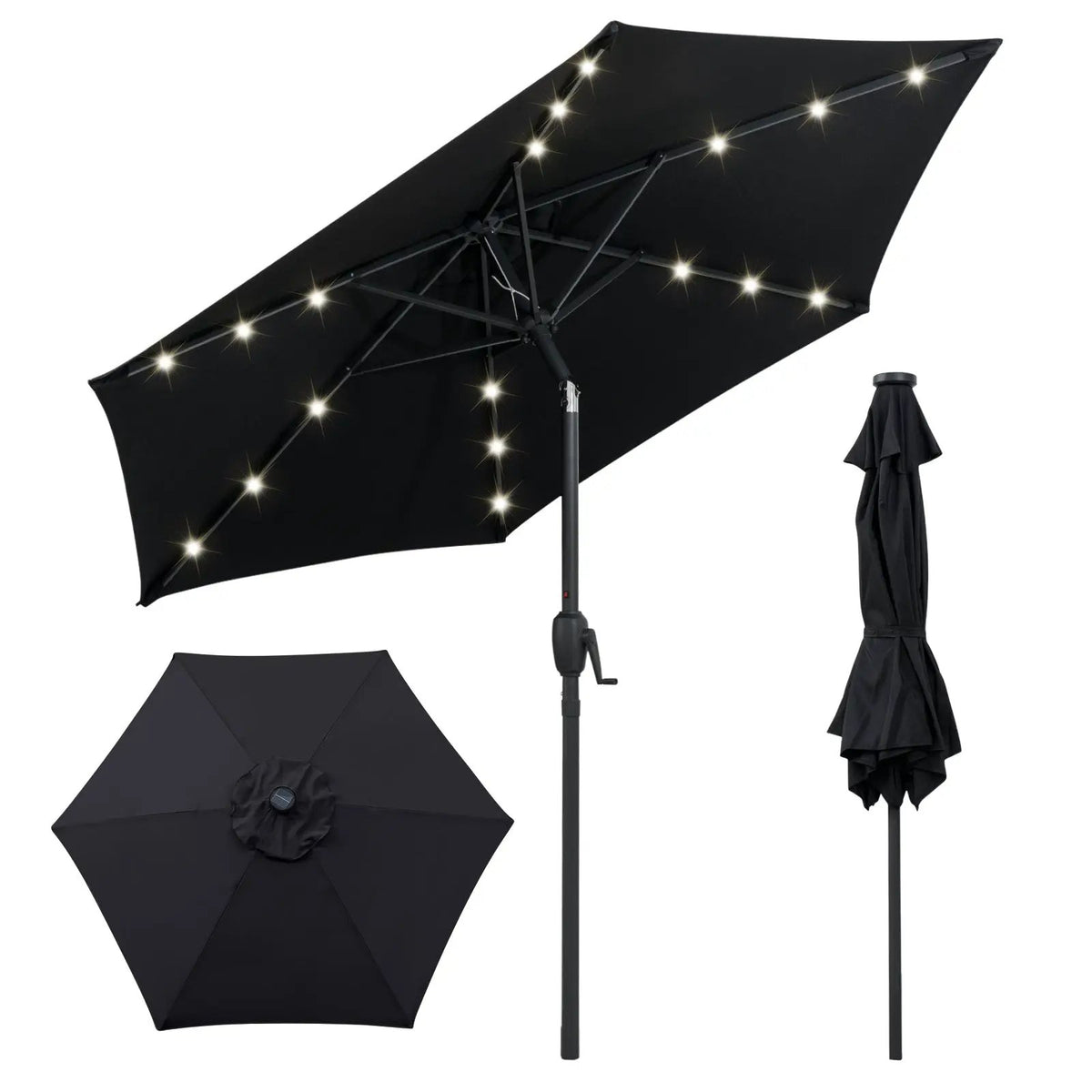 7.5 Feet Solar Powered Patio Umbrella with LED Lights and Crank Handle, photo 7 of 11