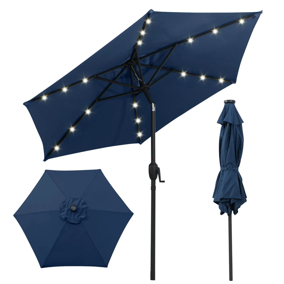 7.5 Feet Solar Powered Patio Umbrella with LED Lights and Crank Handle, photo 10 of 11