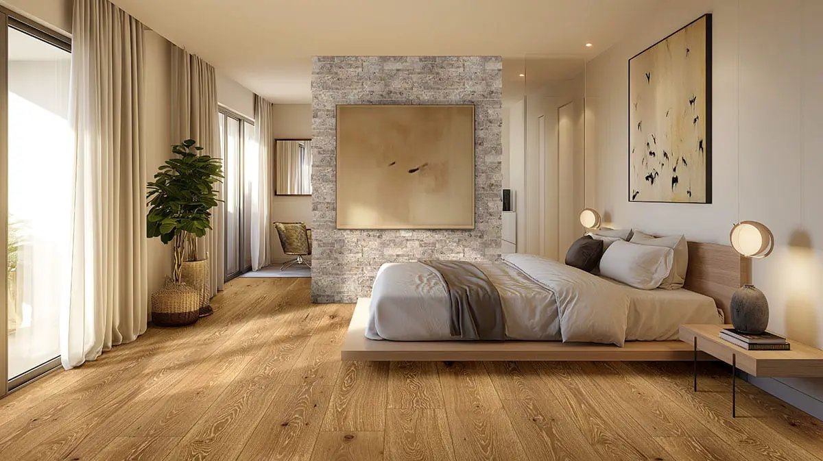 Mccarran Kentsea Oak Brushed Quarter Round Wood Look Moldings 0.75x0.75 in a finished room
