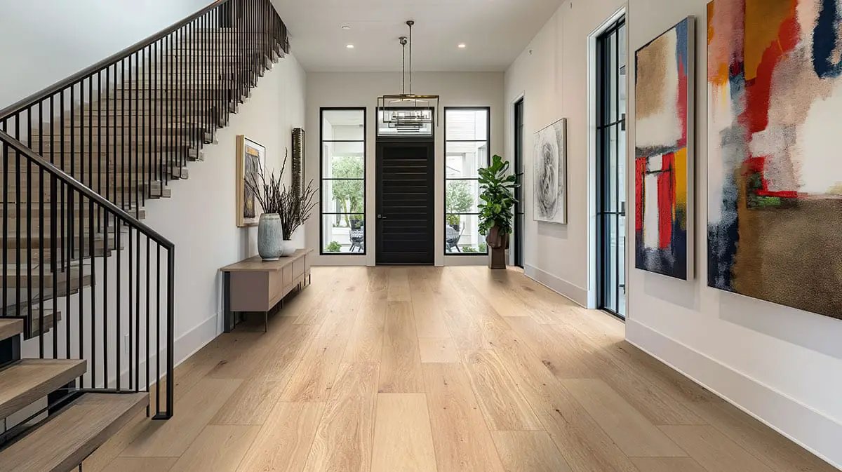 Mccarran Tualatin Blonde Brushed End Cap Wood Look Moldings 2x0.63 in a finished room