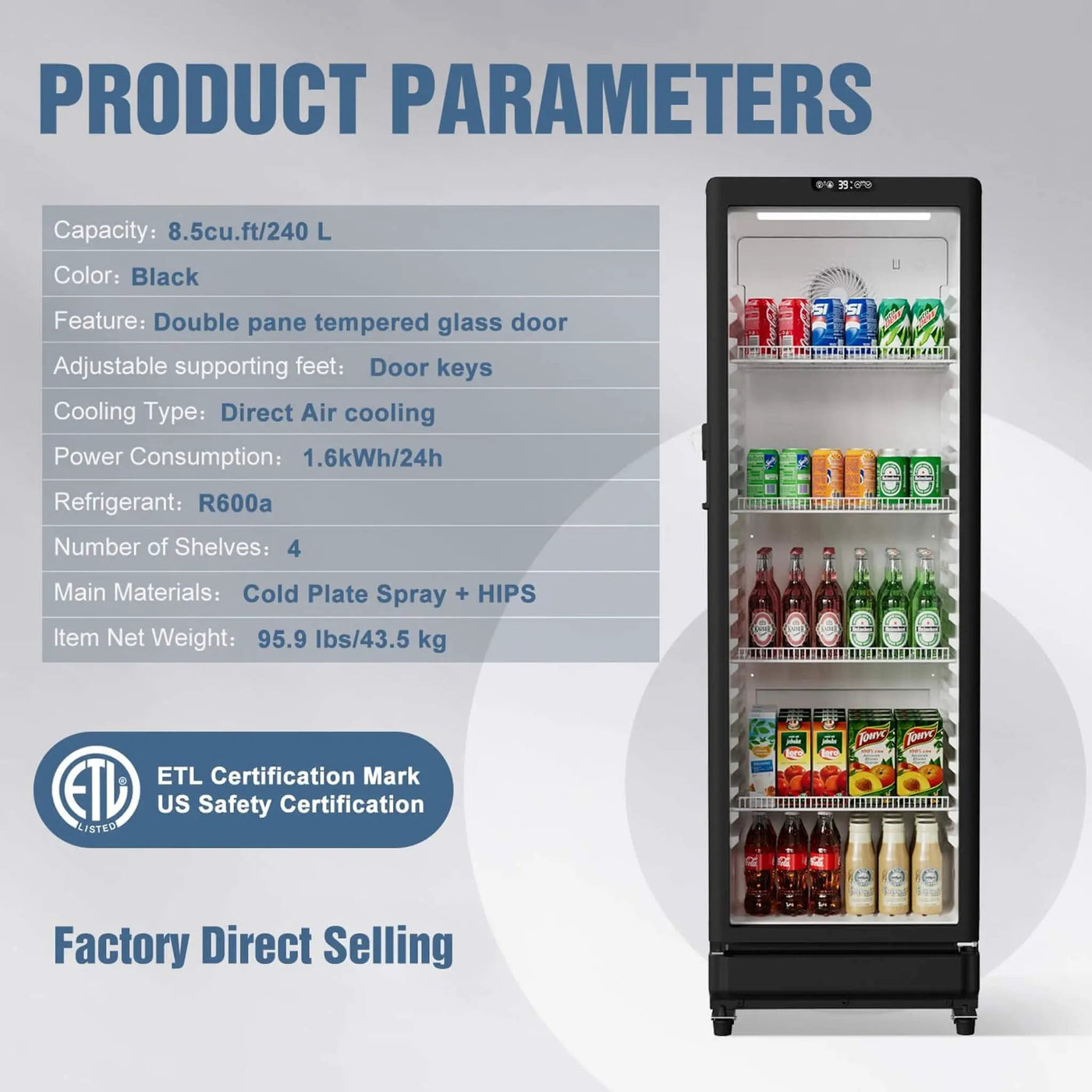 8.5 Cu.Ft Commercial Single Glass Door Beverage Merchandiser Refrigerator (SAK27946) by SAKSBY WHOLESALE