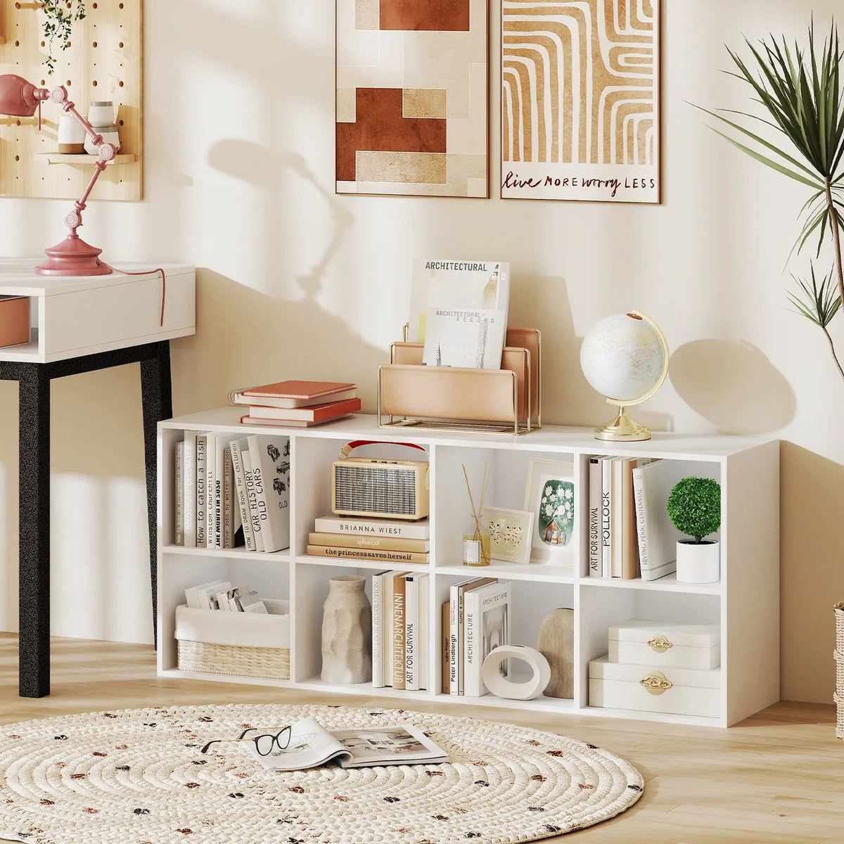 8-Cube Bookcase Bookshelf with 2 Anti-Tipping Kits Storage Organizer