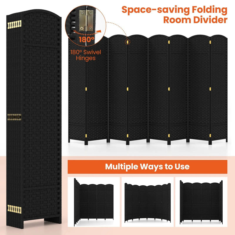 8-Panel Folding Room Divider with Hand-woven Texture and Wood Frame by DirectDeals
