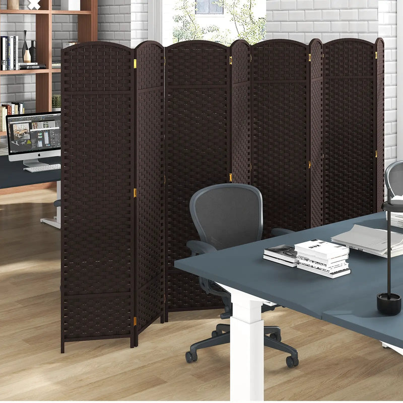 8-Panel Folding Room Divider with Hand-woven Texture and Wood Frame by DirectDeals