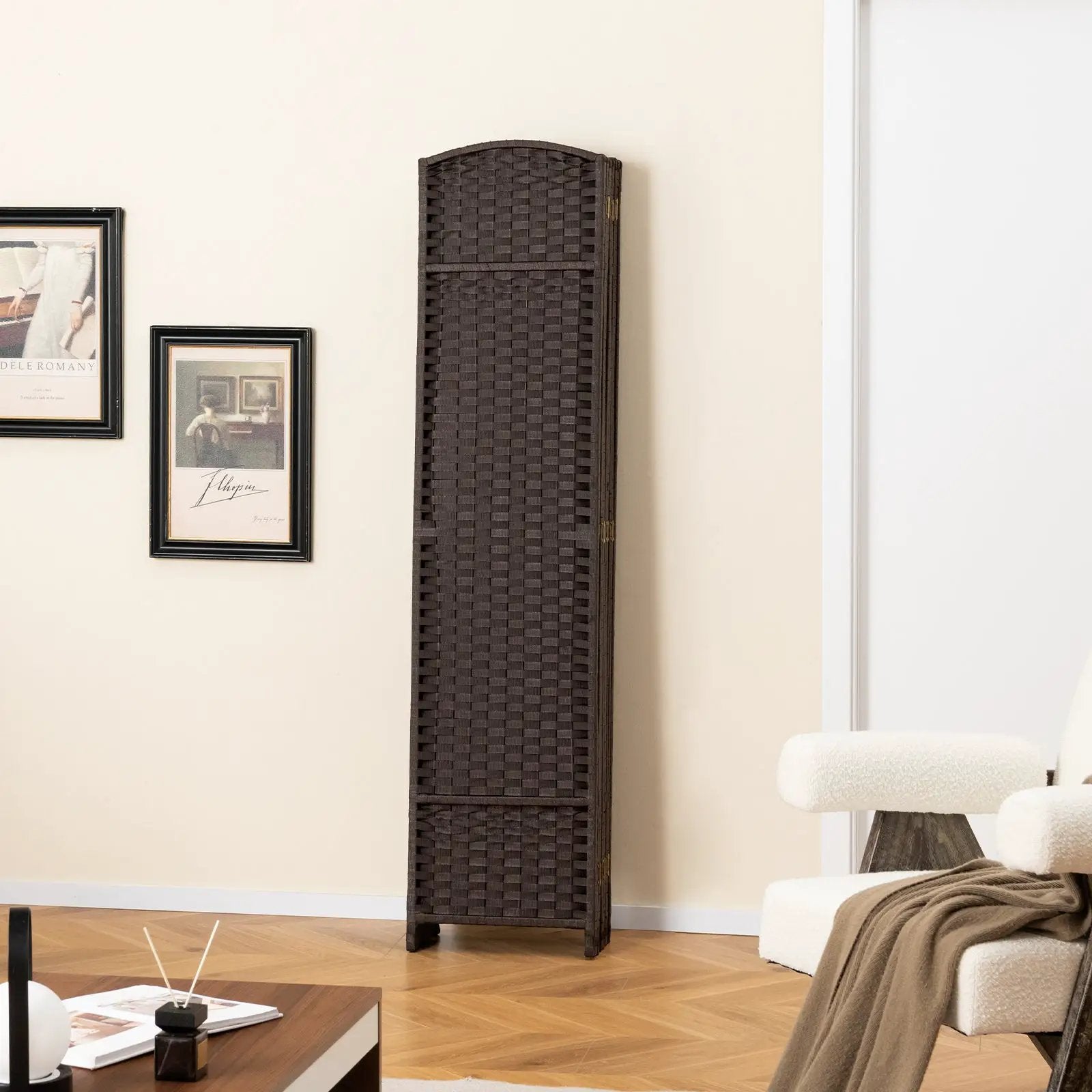 8-Panel Folding Room Divider with Hand-woven Texture and Wood Frame by DirectDeals