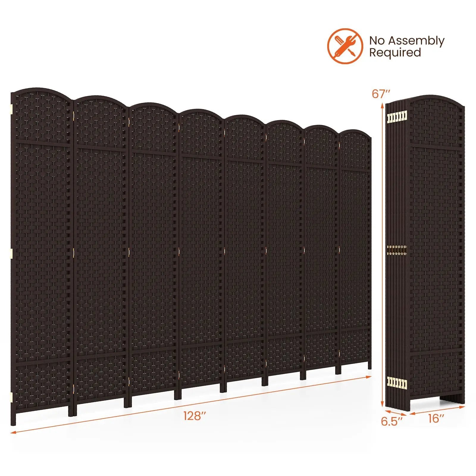 8-Panel Folding Room Divider with Hand-woven Texture and Wood Frame by DirectDeals