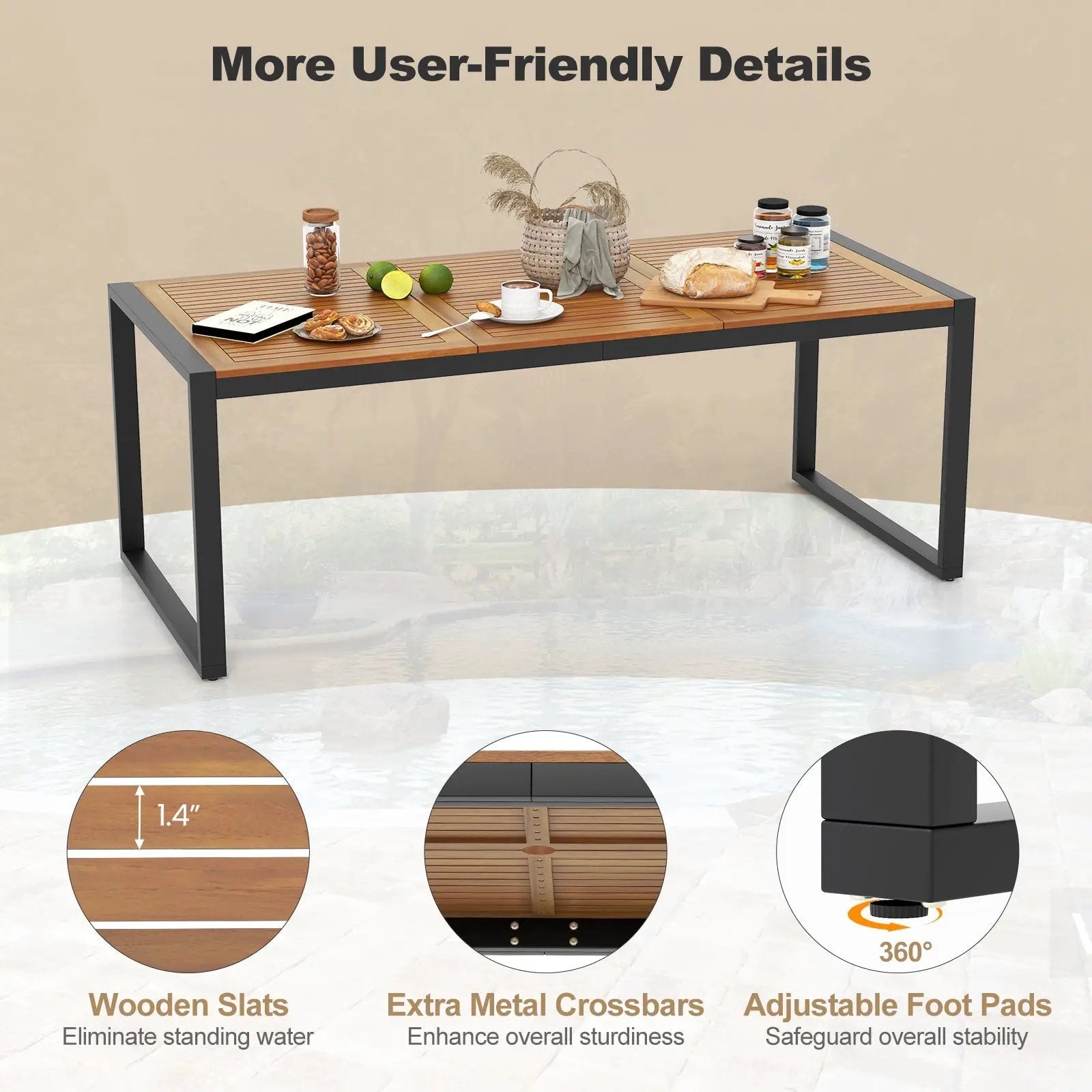 79 Inch Acacia Wood Patio Table with 1.9 Inch Umbrella Hole for Garden and Poolside by DirectDeals