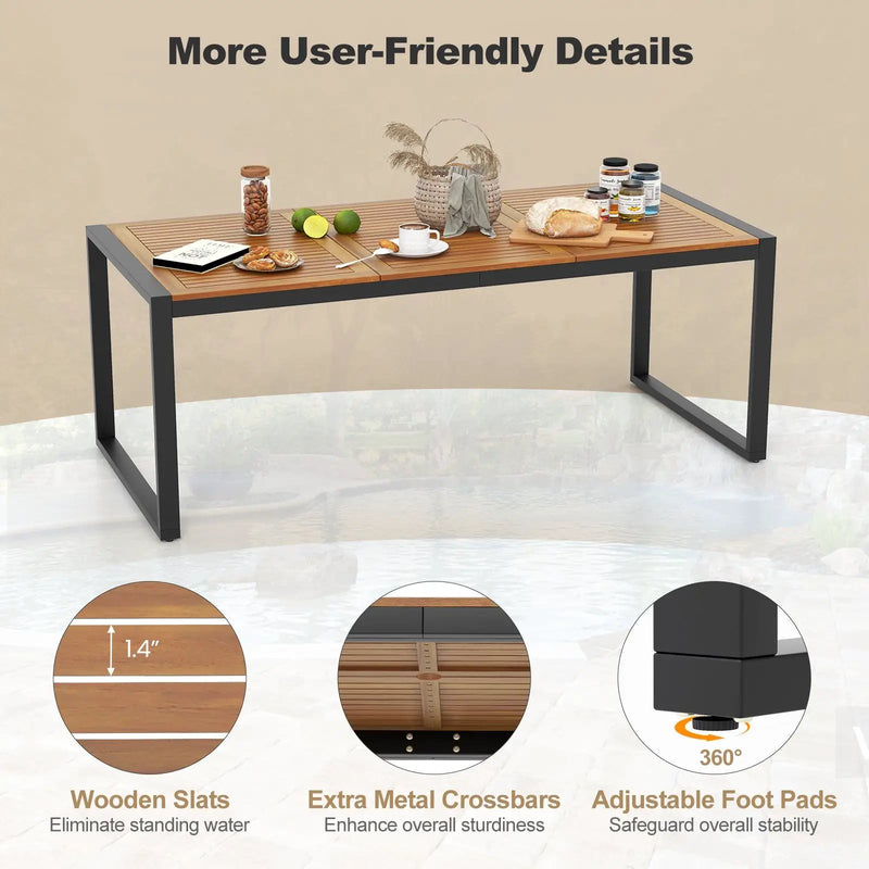 79 Inch Acacia Wood Patio Table with 1.9 Inch Umbrella Hole for Garden and Poolside by DirectDeals