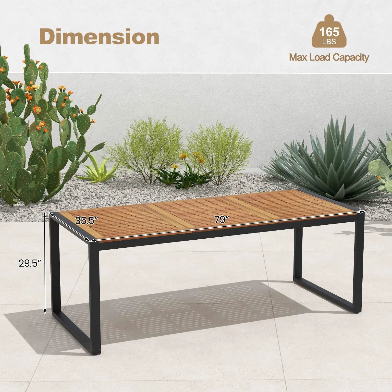79 Inch Acacia Wood Patio Table with 1.9 Inch Umbrella Hole for Garden and Poolside by DirectDeals