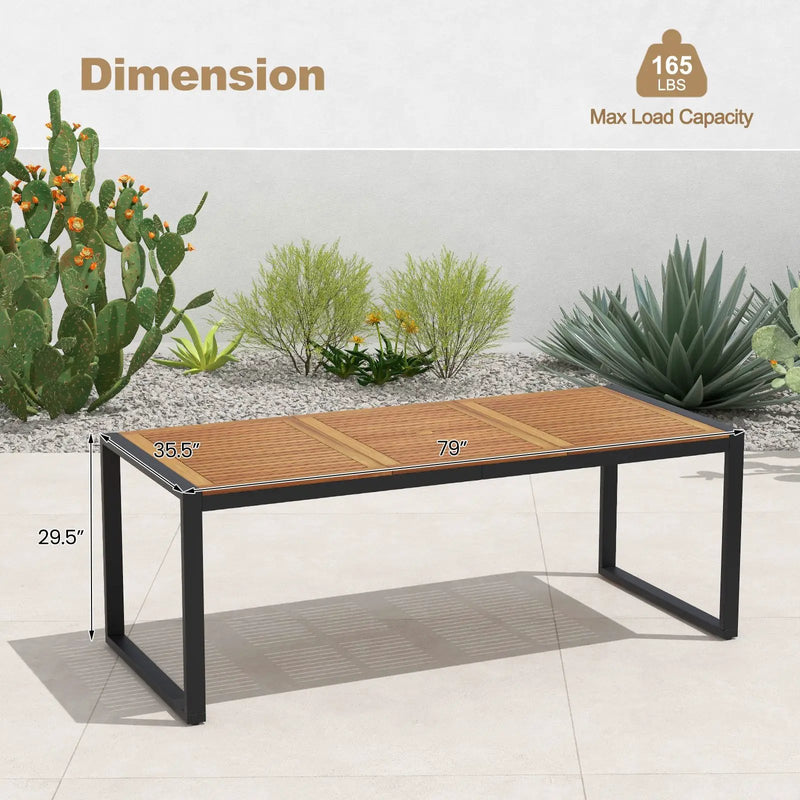 79 Inch Acacia Wood Patio Table with 1.9 Inch Umbrella Hole for Garden and Poolside by DirectDeals