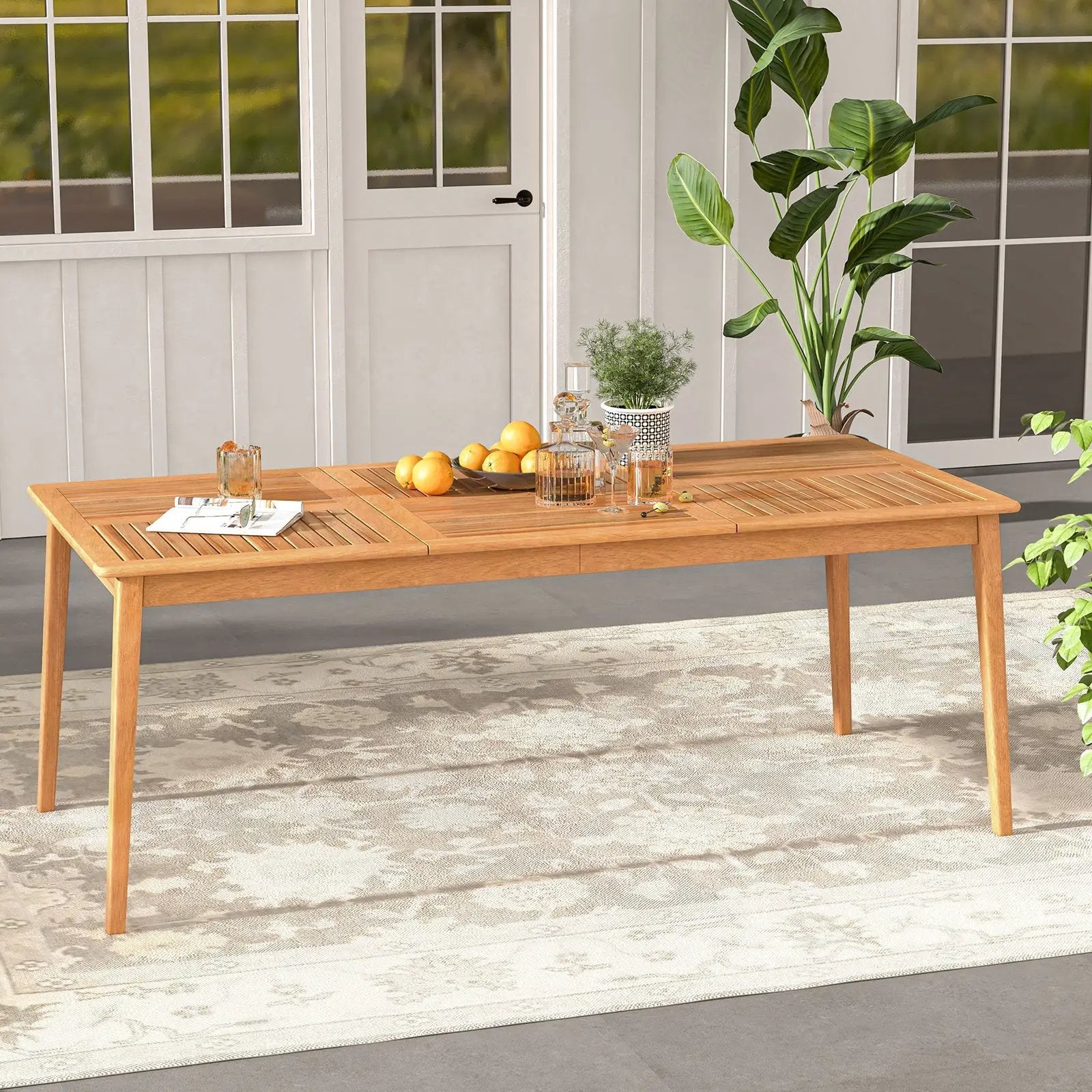 8-Person Outdoor Acacia Wood Dining Rectangular Bistro Table with Umbrella Hole by DirectDeals