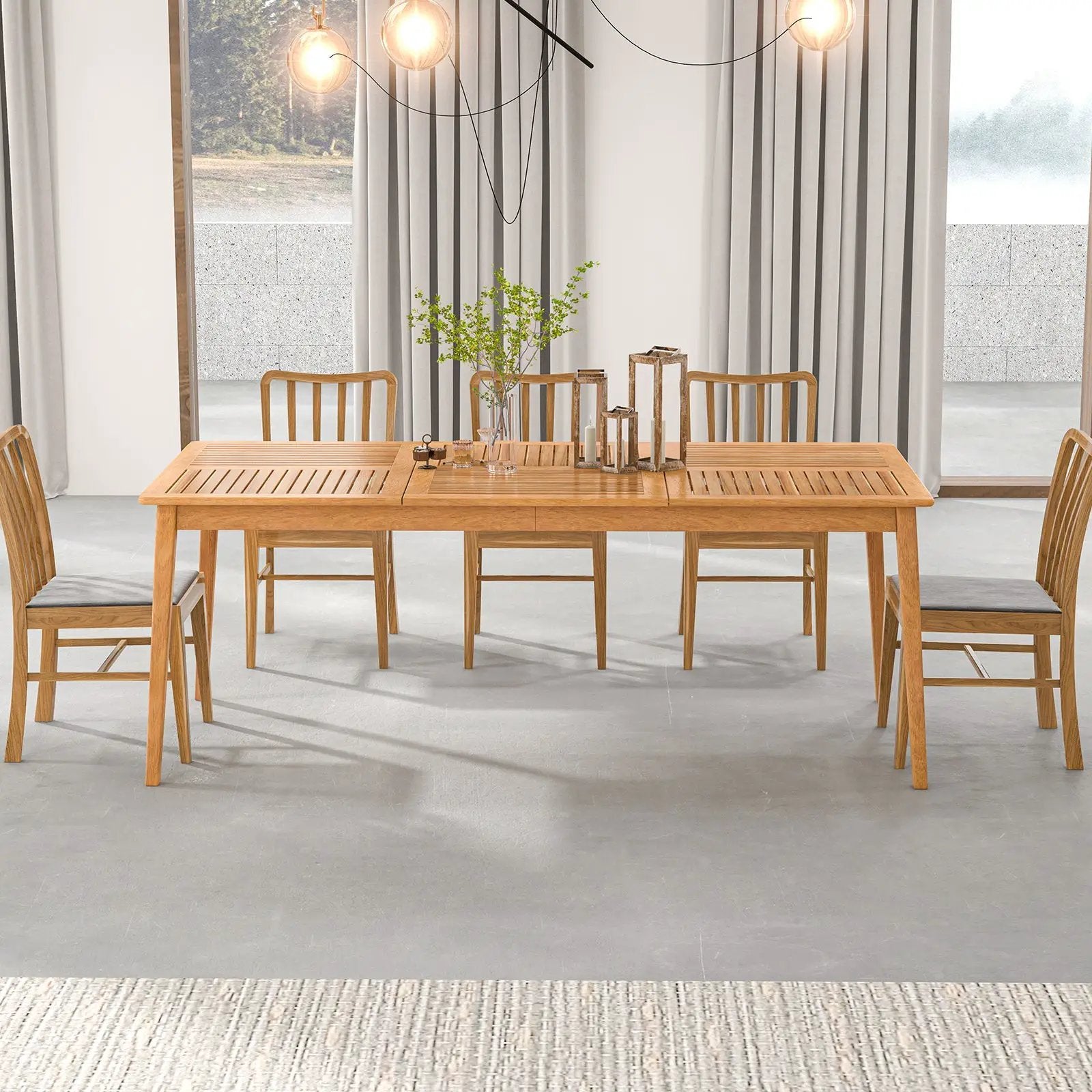 8-Person Outdoor Acacia Wood Dining Rectangular Bistro Table with Umbrella Hole by DirectDeals