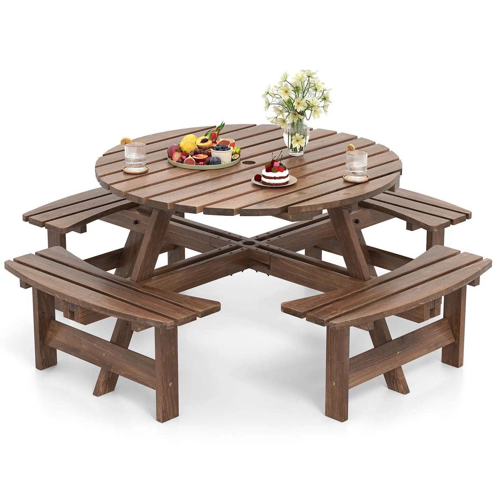 8-Person Round Picnic Table Set Circular Patio Dining Camping Table with Benches by DirectDeals