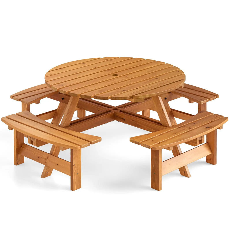 8-Person Round Picnic Table Set Circular Patio Dining Camping Table with Benches by DirectDeals