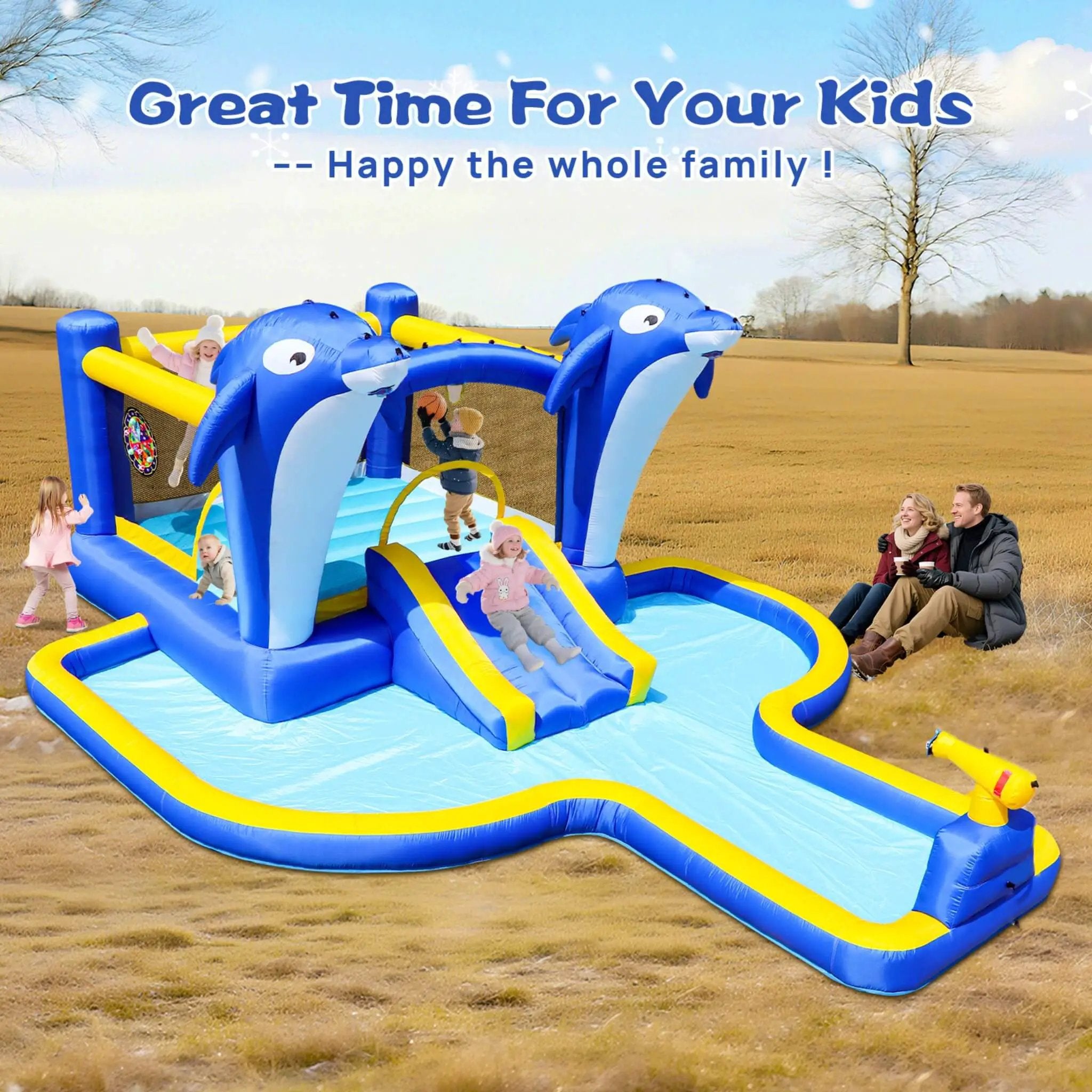 8-In-1 Inflatable Water Park Bounce House with Sprinkler, Water Gun, And Basketball Hoop (SAK38152) by SAKSBY WHOLESALE