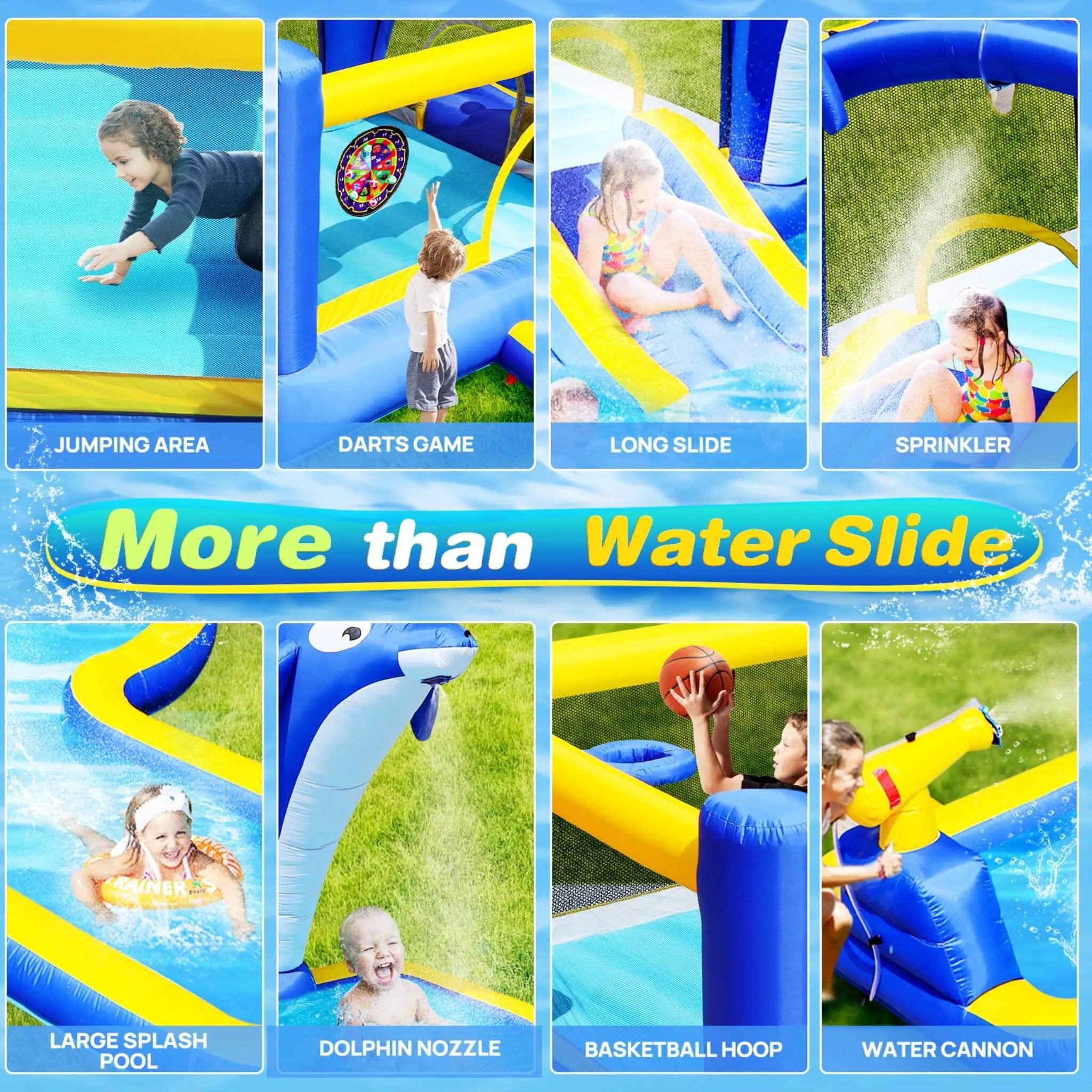 8-In-1 Inflatable Water Park Bounce House with Sprinkler, Water Gun, And Basketball Hoop (SAK38152) by SAKSBY WHOLESALE
