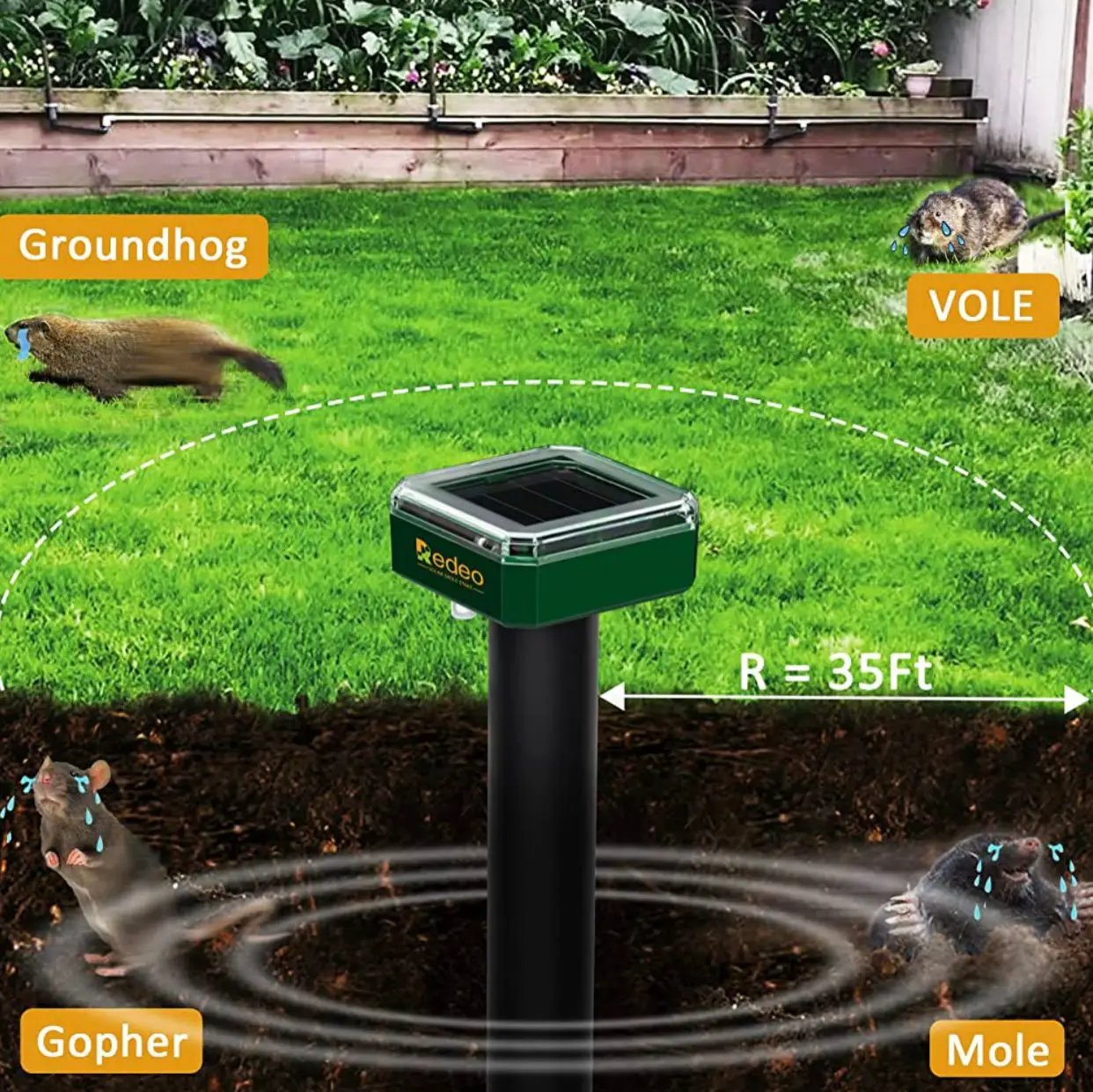 8 Pack Mole Repellent Solar Sonic Groundhog Repeller Gopher Deterrent Vole by Outdoor Solar Outlet