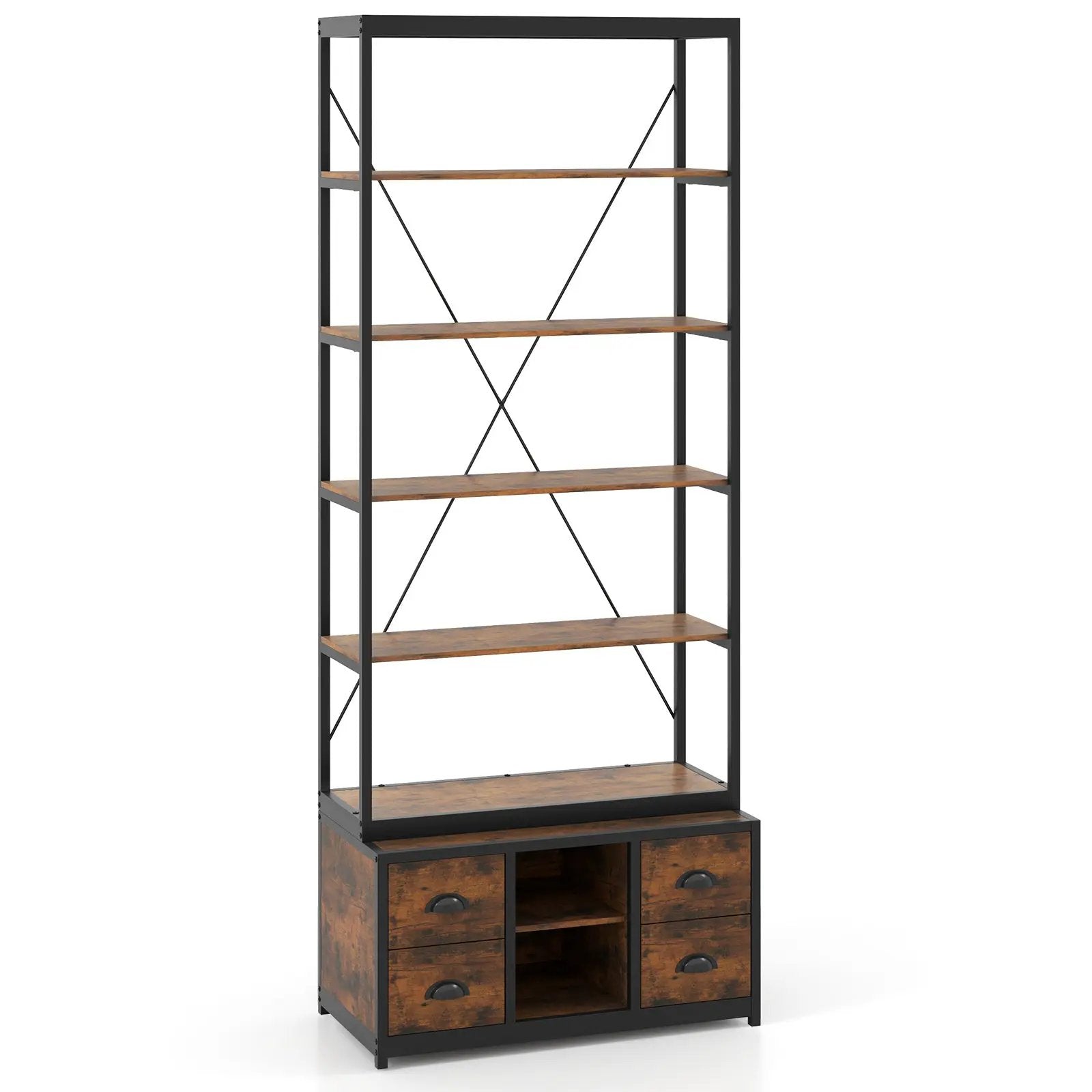 8-tier Bookshelf with 4 Fabric Drawers and Heavy-duty Metal Frame-Coffee by DirectDeals