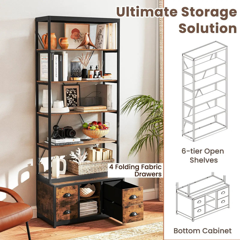 8-tier Bookshelf with 4 Fabric Drawers and Heavy-duty Metal Frame-Coffee by DirectDeals