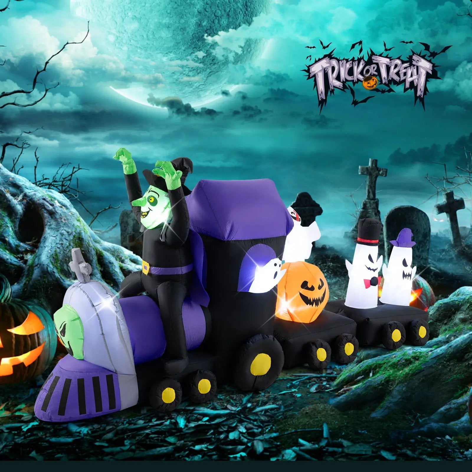 8.2 Feet Long Halloween Inflatable Train with Witch and 4 Ghosts by DirectDeals