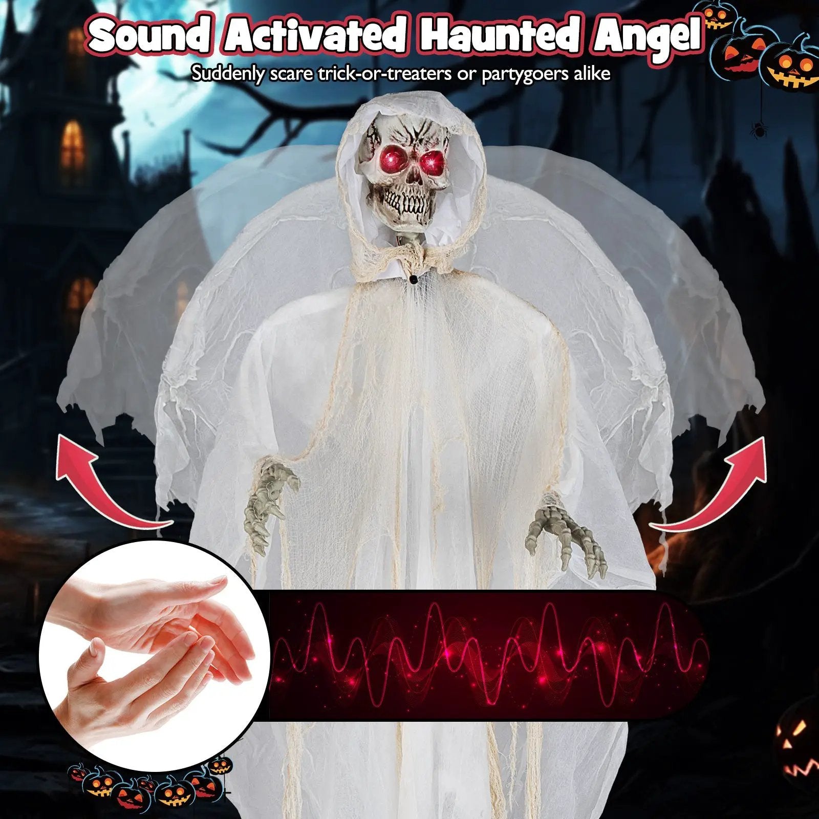 8.3 ft Halloween Standing Haunted Angel with Lighted Eyes and Automatic Wing Movement by DirectDeals