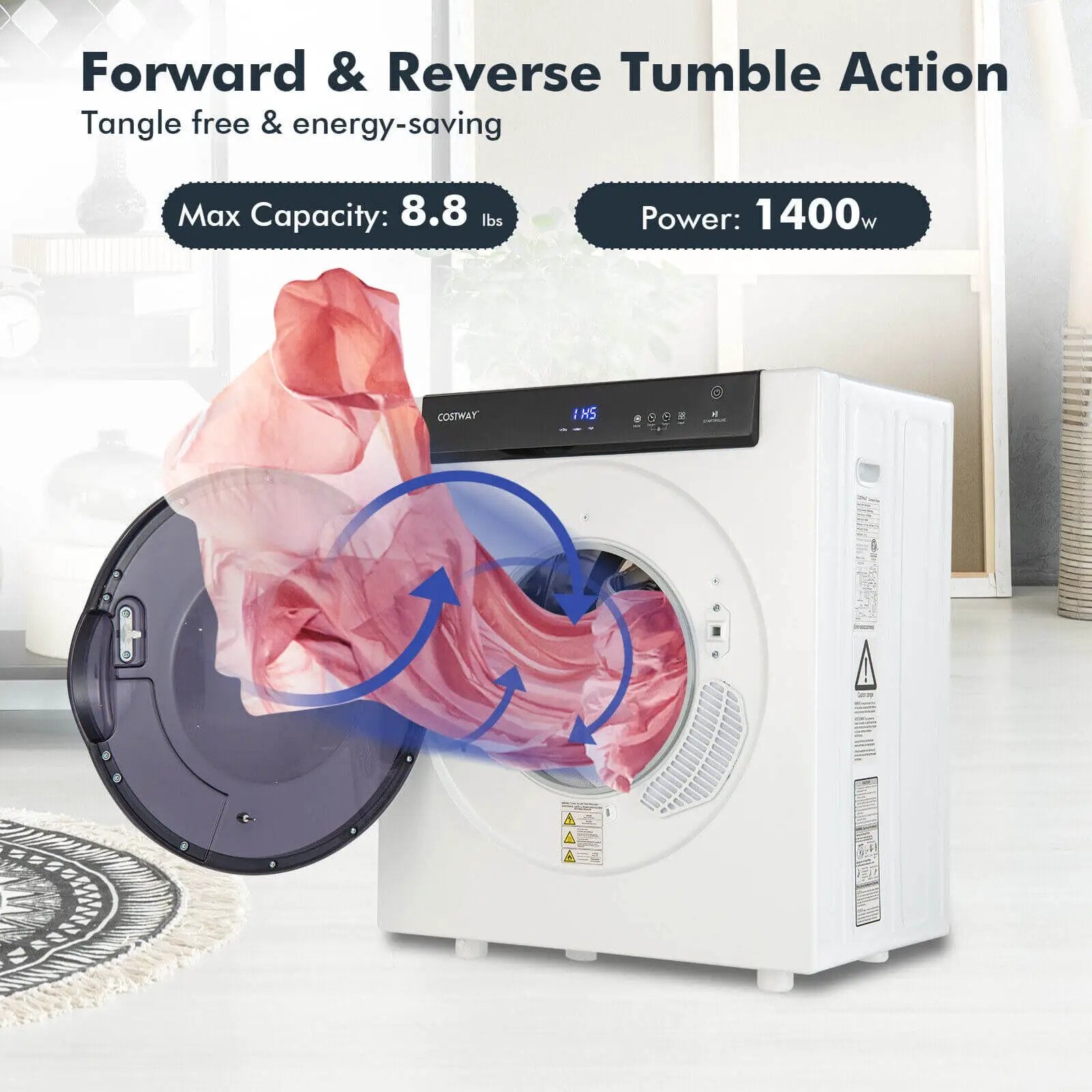 2.6 Cu.ft Compact Clothes Dryer with Touch Panel and 2 Modes by DirectDeals