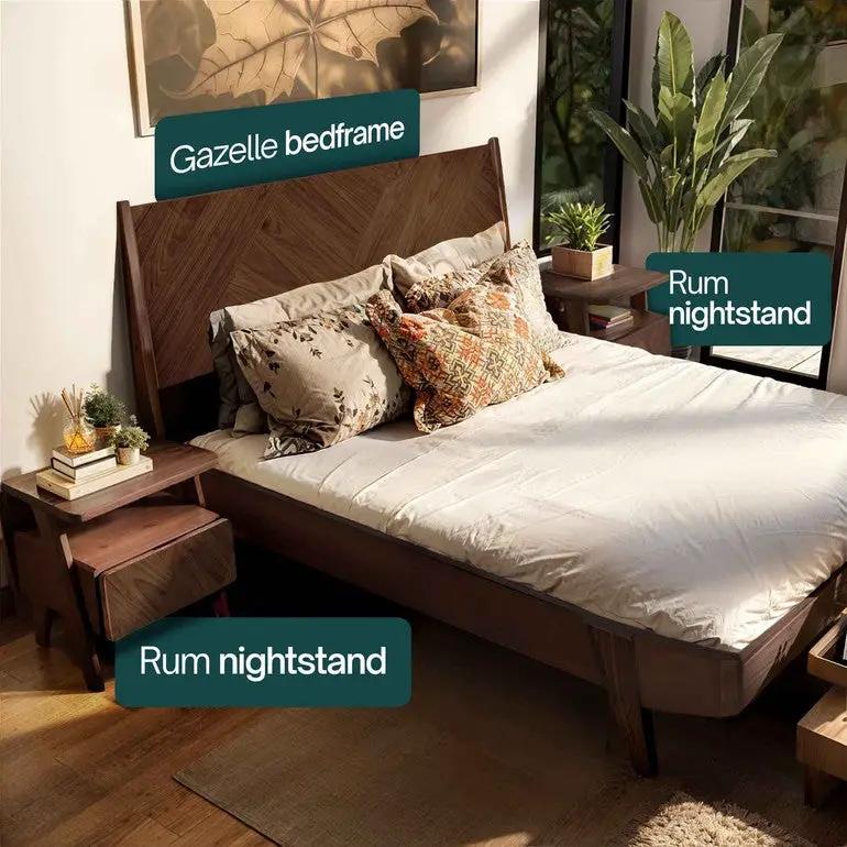 Rum Handcrafted Solid Wood Nightstand by Megsu