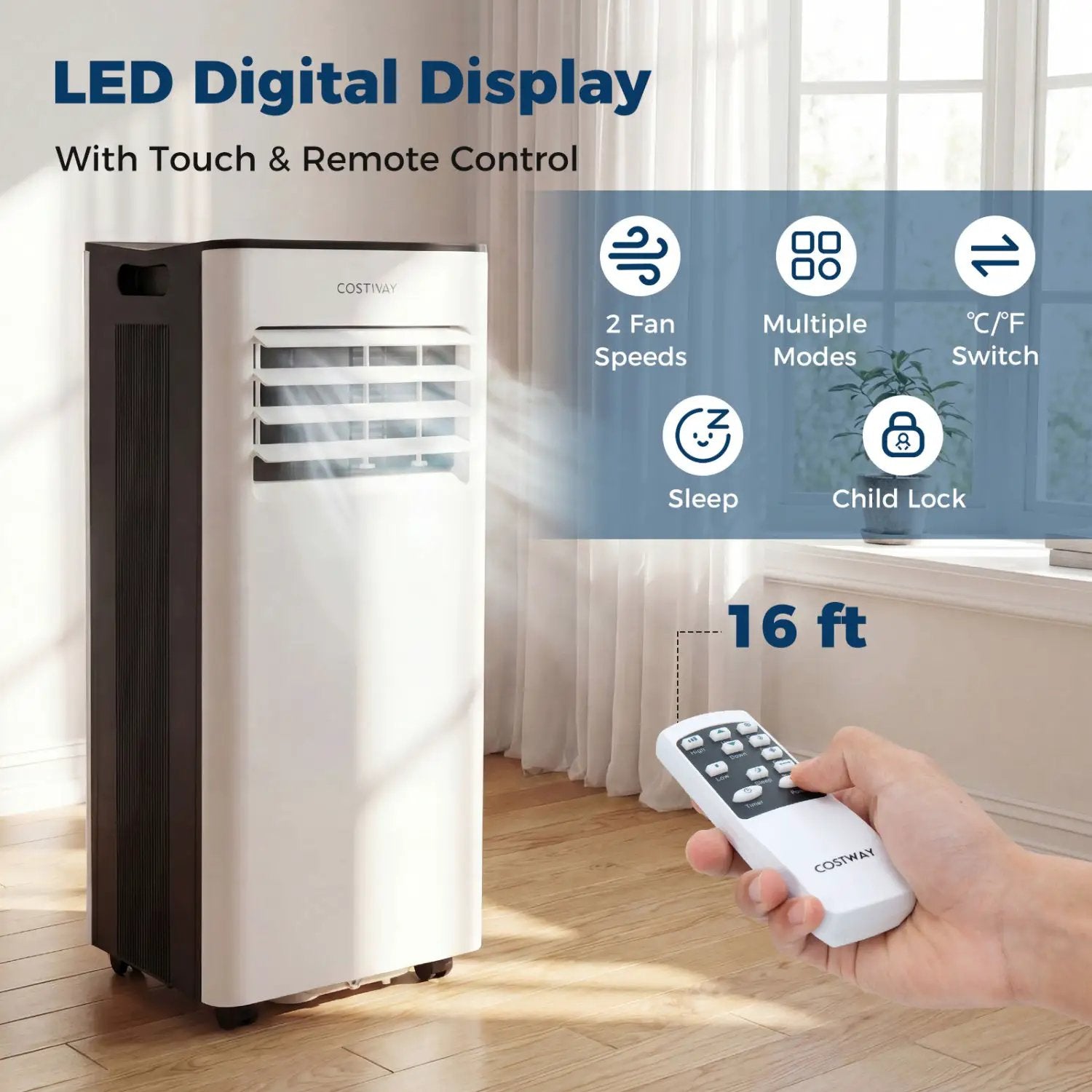 10000 BTU Portable Air Conditioner with Fan and Dehumidifier and LED Display by DirectDeals