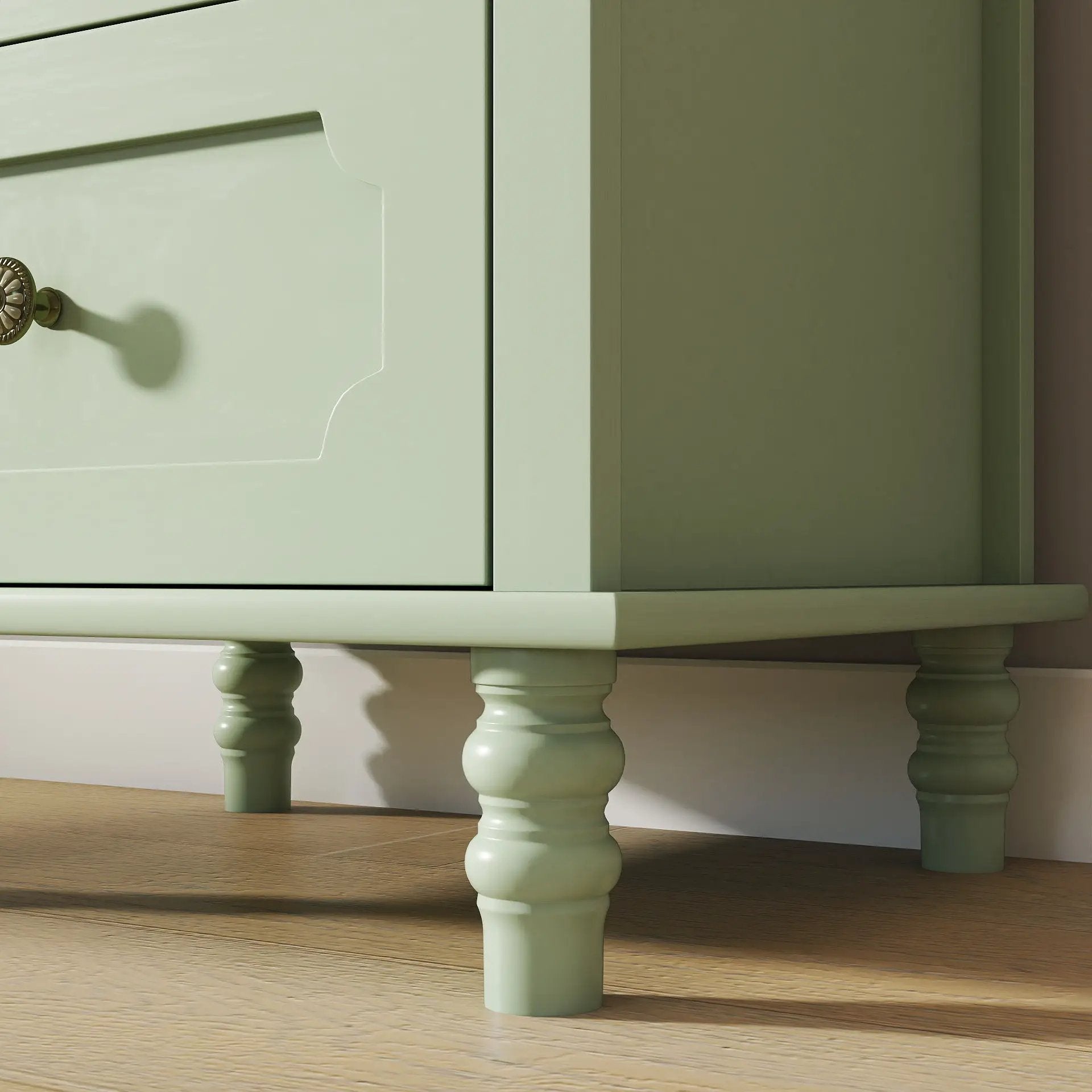 Minimalism Buffet Cabinet With Glass Doors And Double Drawer