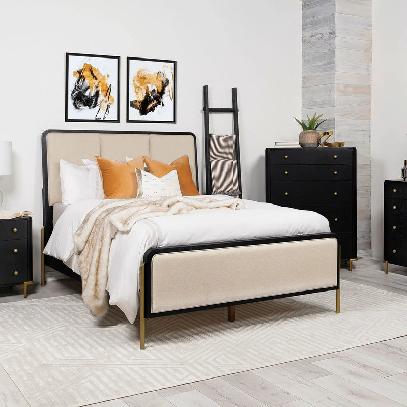 Arini 56-inch California King Panel Bed Cream and Black by Unique Piece Furniture