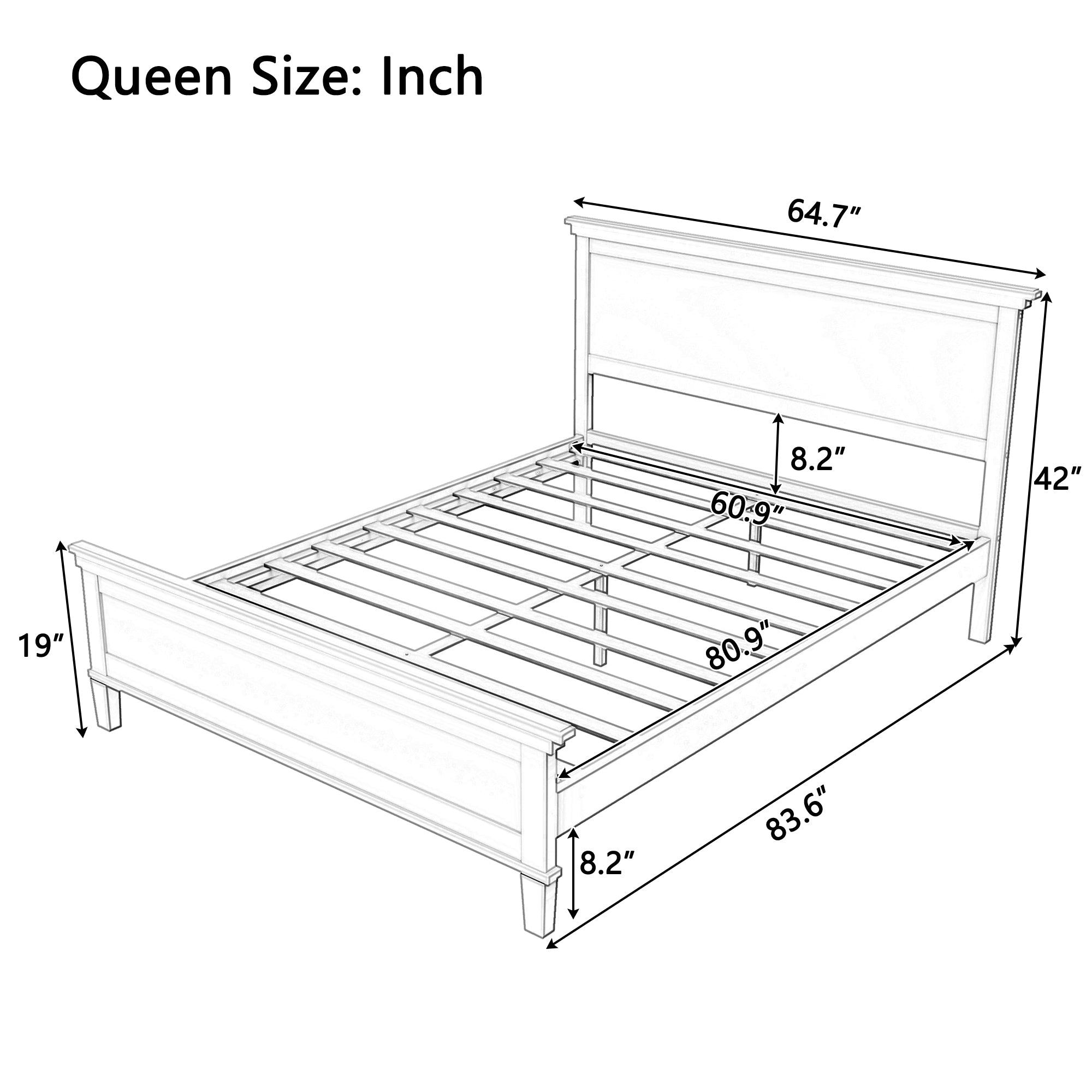 Mid-Century Modern Wood Platform Bed, Queen Size by HouseOfZazla