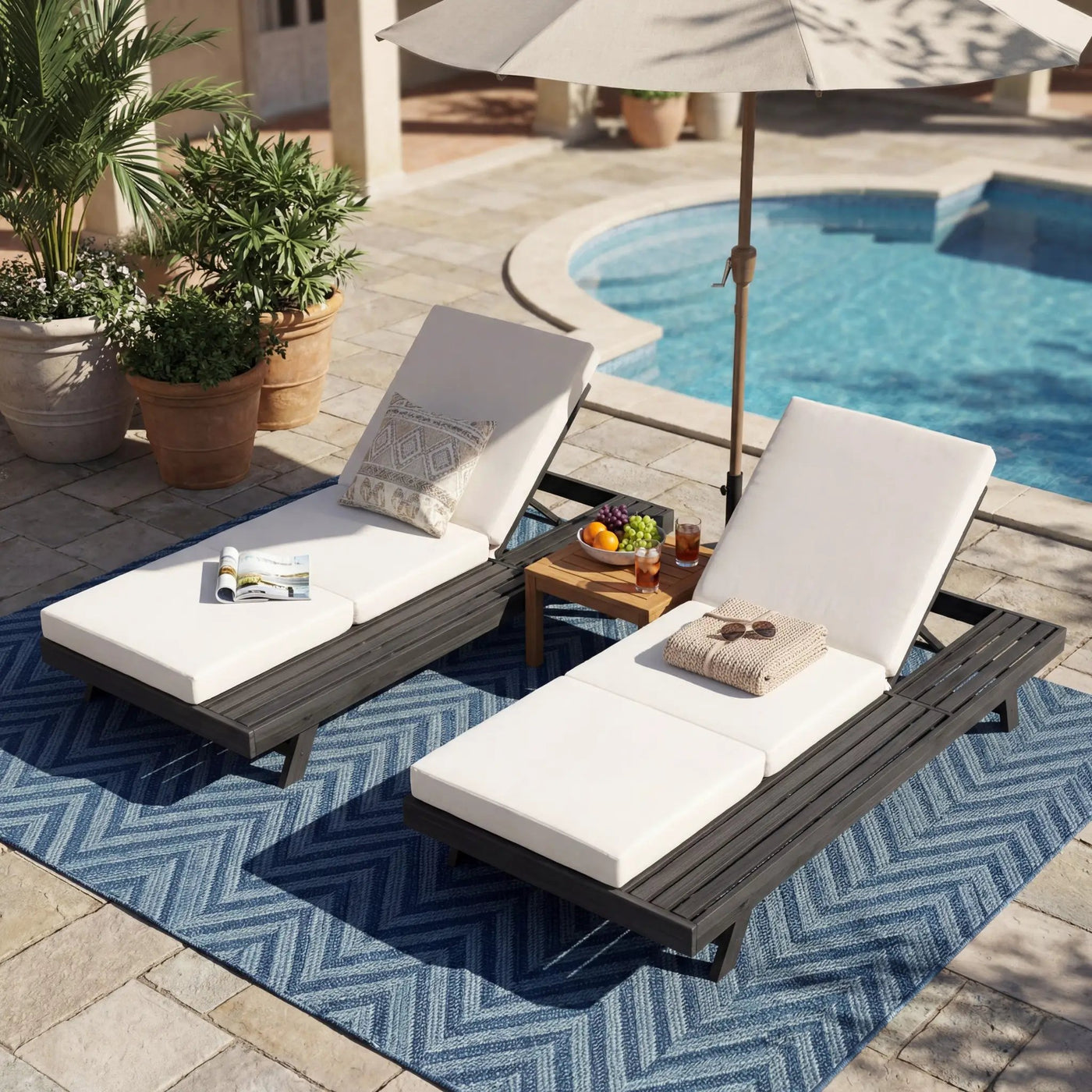 Lounge Chaise Set, Space Available On One Side, Acacia Solid Wood by HouseOfZazla