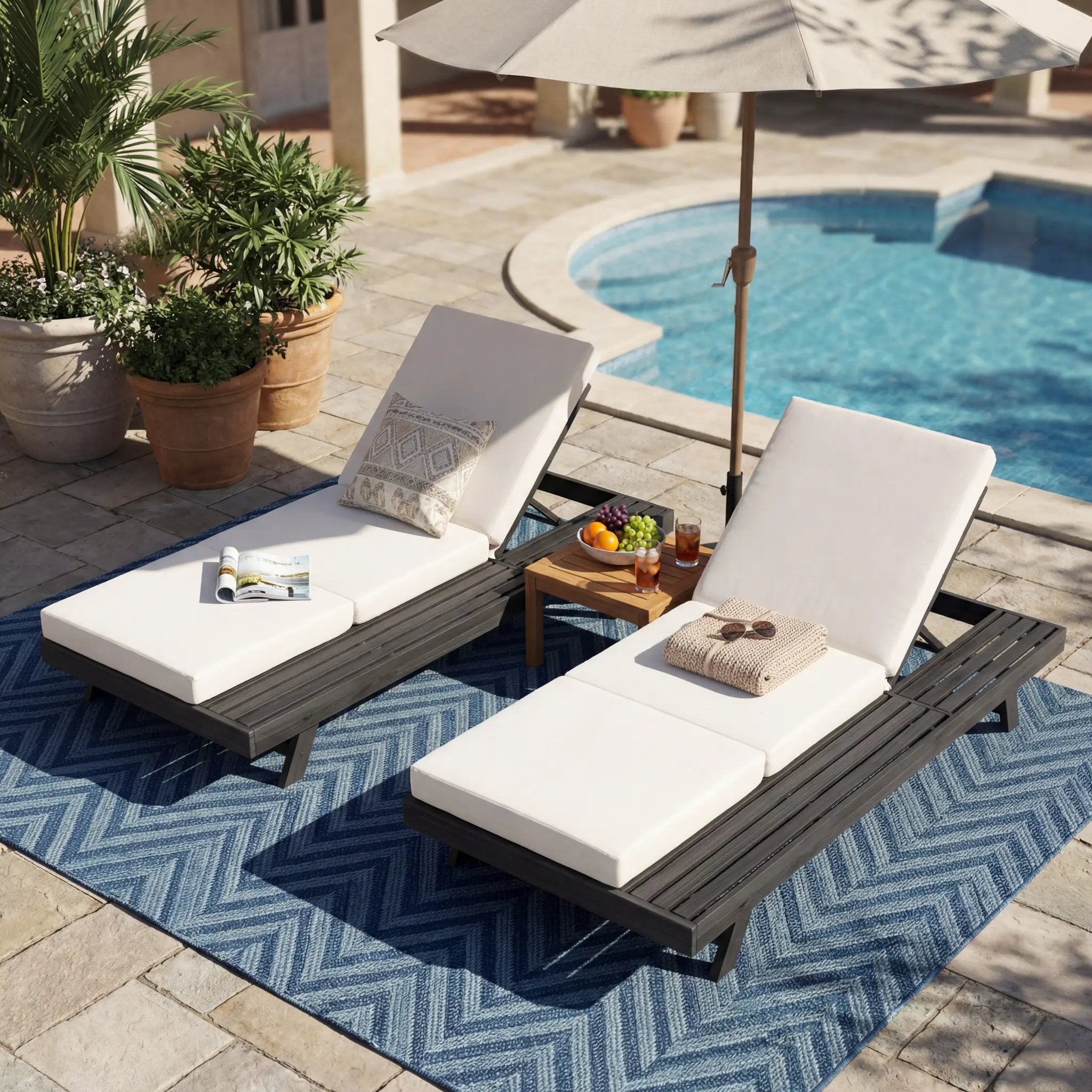 Lounge Chaise Set, Space Available On One Side, Acacia Solid Wood by HouseOfZazla