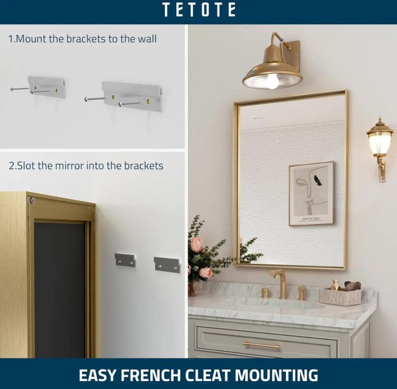 TETOTE Brushed Gold Bathroom Mirror 24 x 36 Inch Rectangle Gold Metal Framed Bathroom Vanity Mirror, Modern Farmhouse Rectangular Brass Frame Large Wa by Selzalot