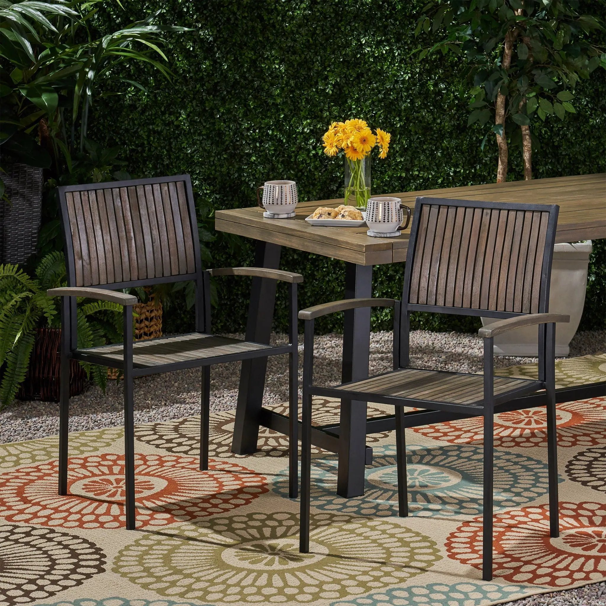 Vermilion Outdoor Dining Chair With Vertical Slat And Wooden Arm by HouseOfZazla