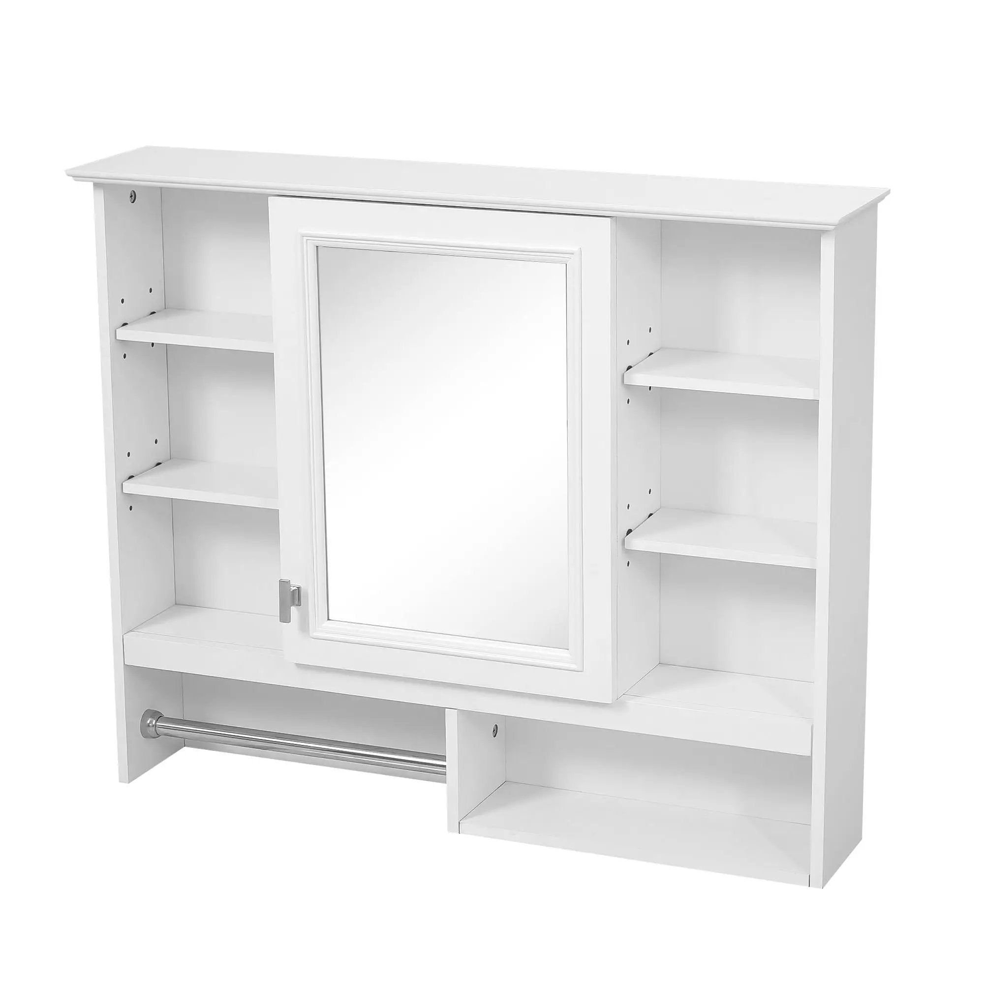 Wall Mount 2 In 1 Mirror Cabinet With Adjustable Shelves, Open Storage, For Bathroom Vanity - White by Unique Piece Furniture