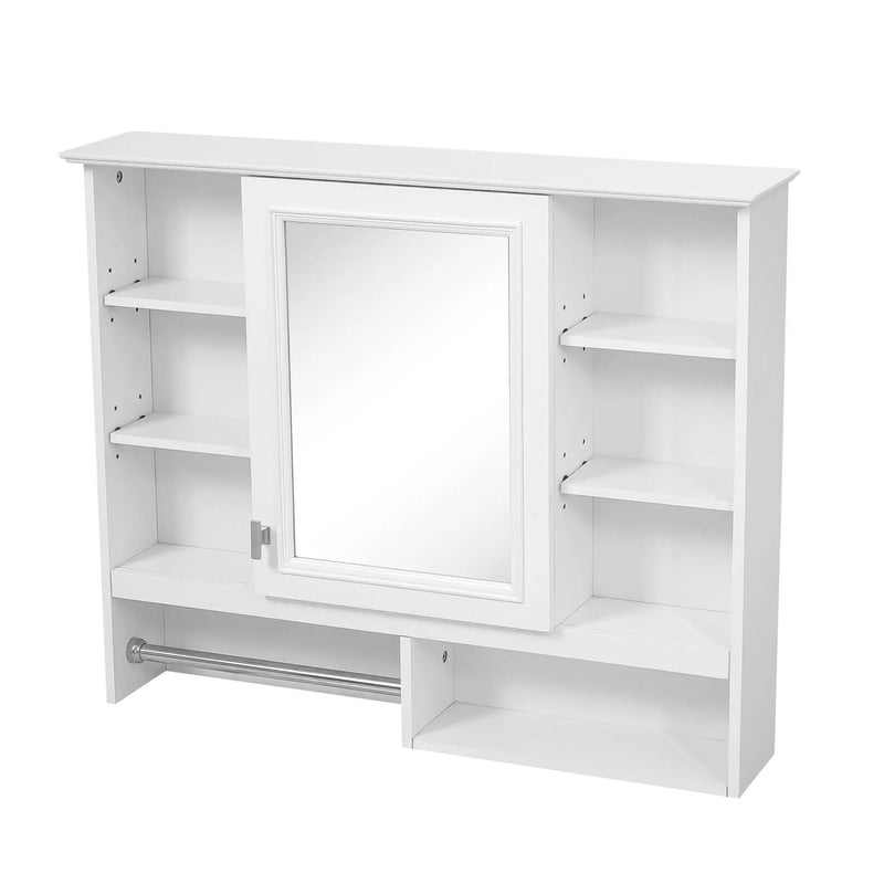 Wall Mount 2 In 1 Mirror Cabinet With Adjustable Shelves, Open Storage, For Bathroom Vanity - White by Unique Piece Furniture