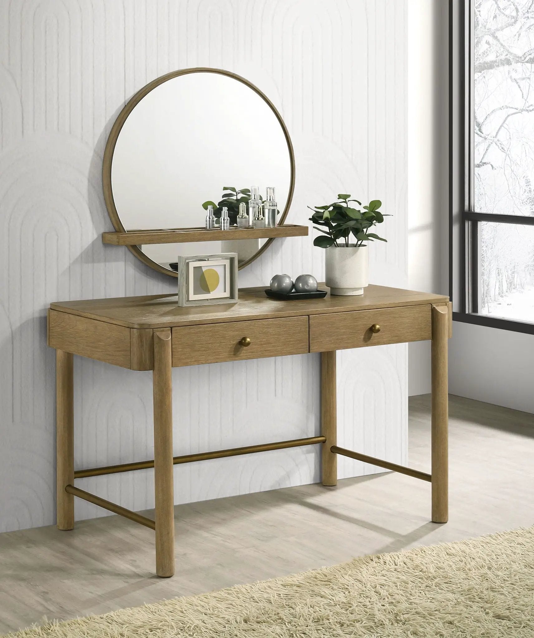 Arini 2-piece Makeup Vanity Table and Mirror Set Sand Wash by Unique Piece Furniture