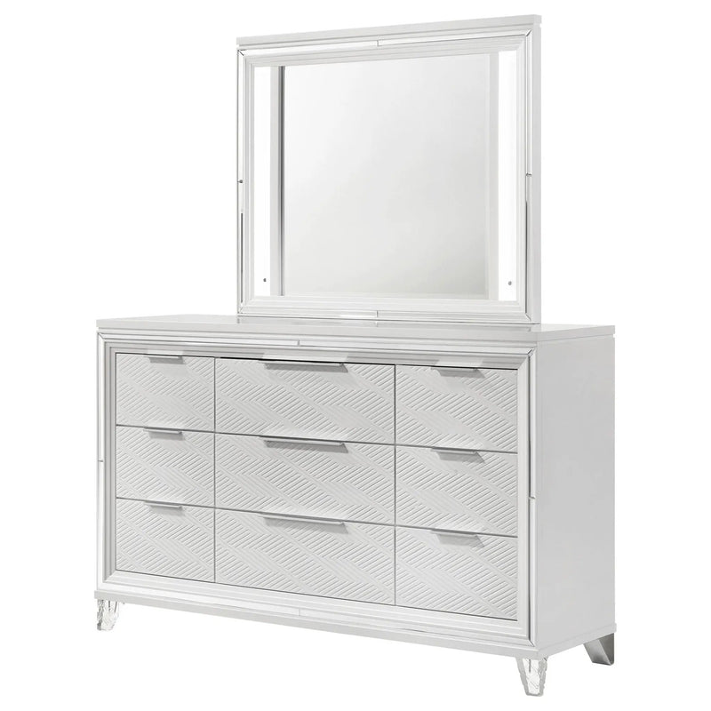 Marmore 9-drawer Dresser and LED Mirror White by Unique Piece Furniture