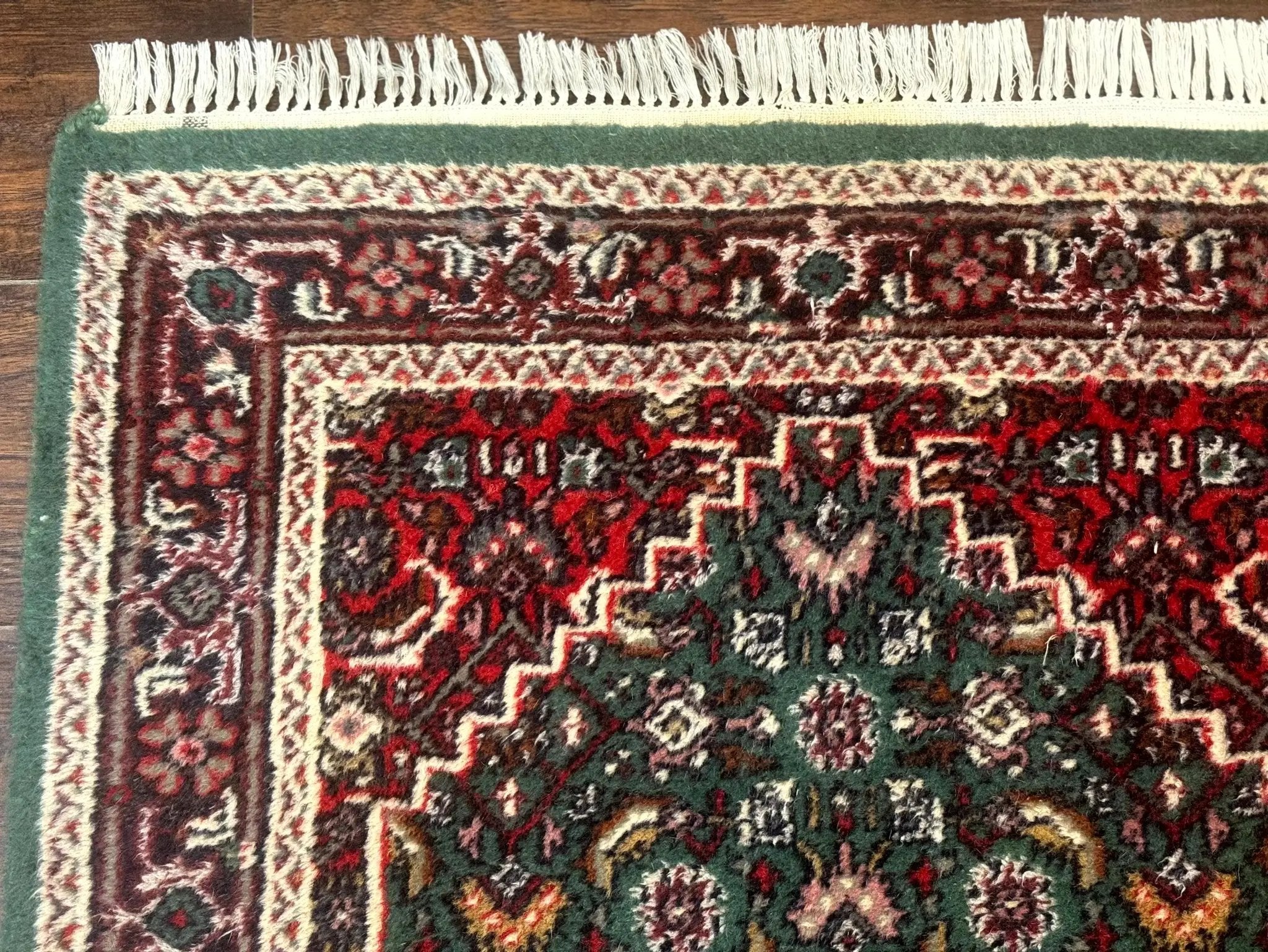 Green Indo Persian Bidjar Runner Rug 3x10, Green and Red by Jewel Rugs