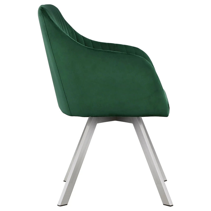 Tufted Swivel Dining Chair With Slim Sloped Arms - Green by HouseOfZazla
